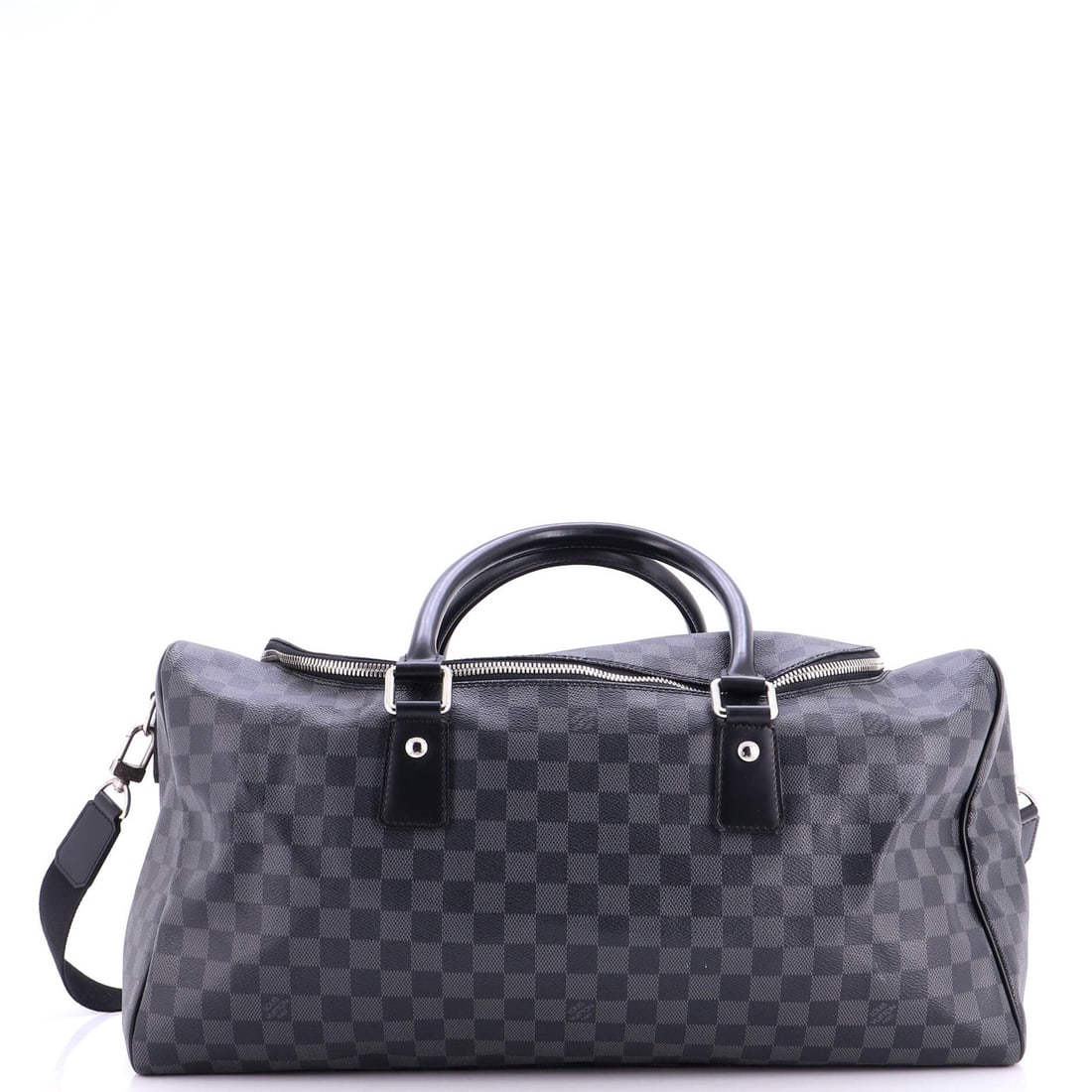 Damier Graphite Louis Vuitton Roadster Duffle: Damier Graphite Louis Vuitton Roadster Duffle The Damier Graphite Louis Vuitton Roadster Duffle boasts sleek black canvas exterior with subtle edge wear and minor scuffs. Measuring 10" high, 19.5" wid