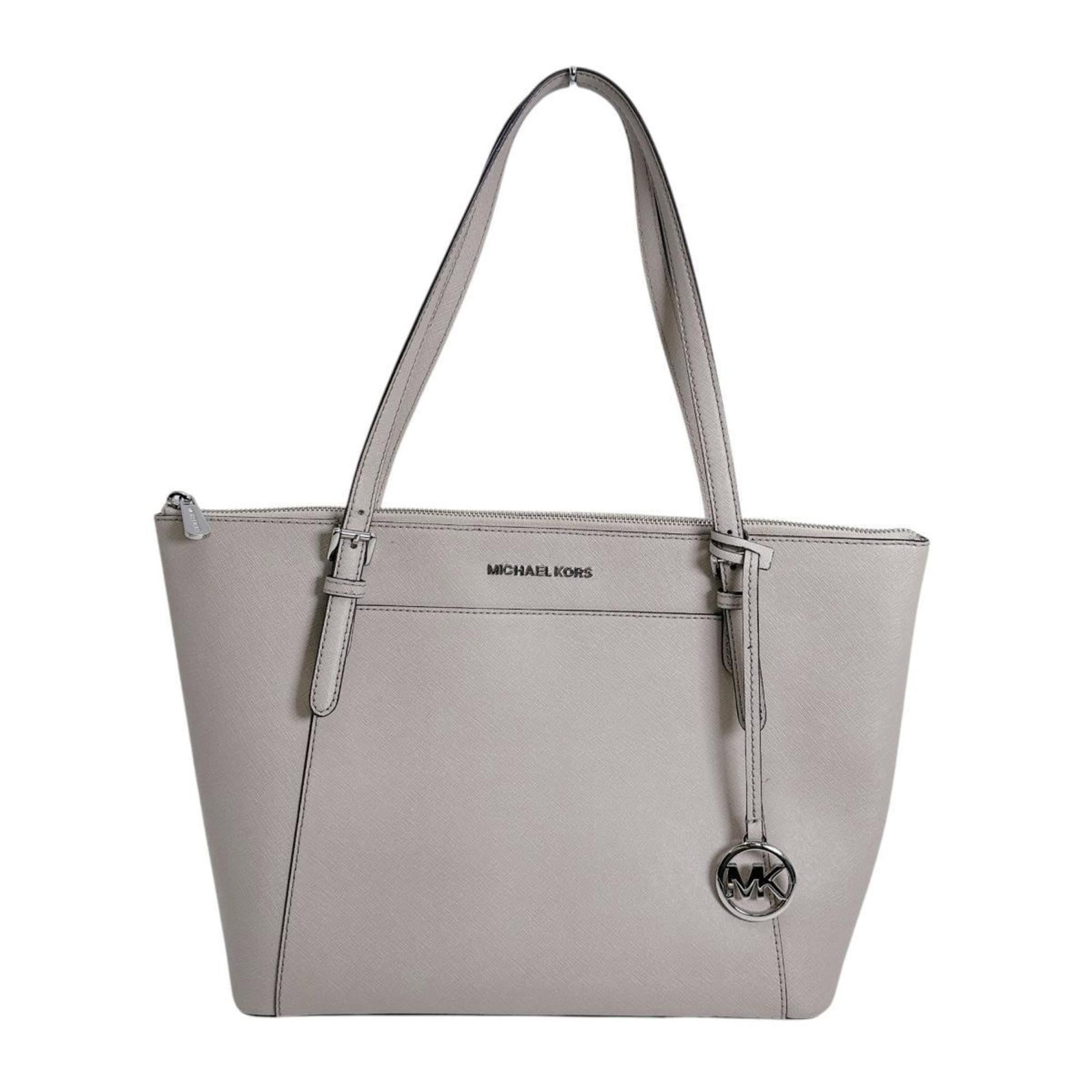Michael Kors Handbag Tote Bag Leather: Michael Kors Handbag Tote Bag Leather Michael Kors Handbag Tote Bag Leather in Gray. This used leather tote bag features a classic design with a size of 27cm x 41cm x 13cm and a gray color. With trace