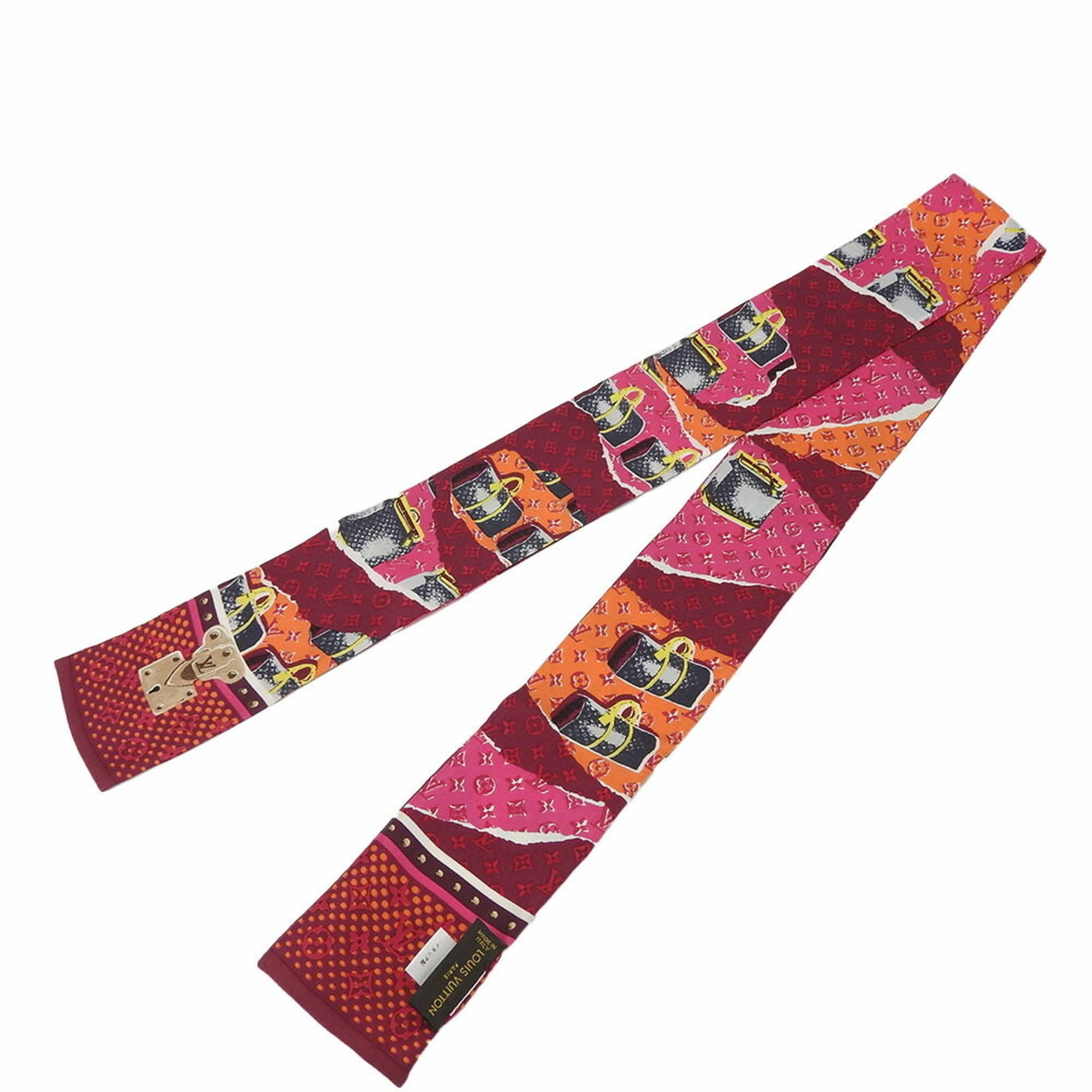 Louis Vuitton Scarf Silk: Louis Vuitton Scarf Silk Silk scarf from Louis Vuitton featuring multi-color and pink hues. Made from high-quality silk with a vibrant 1.19m length, this scarf boasts a unique design. In very good