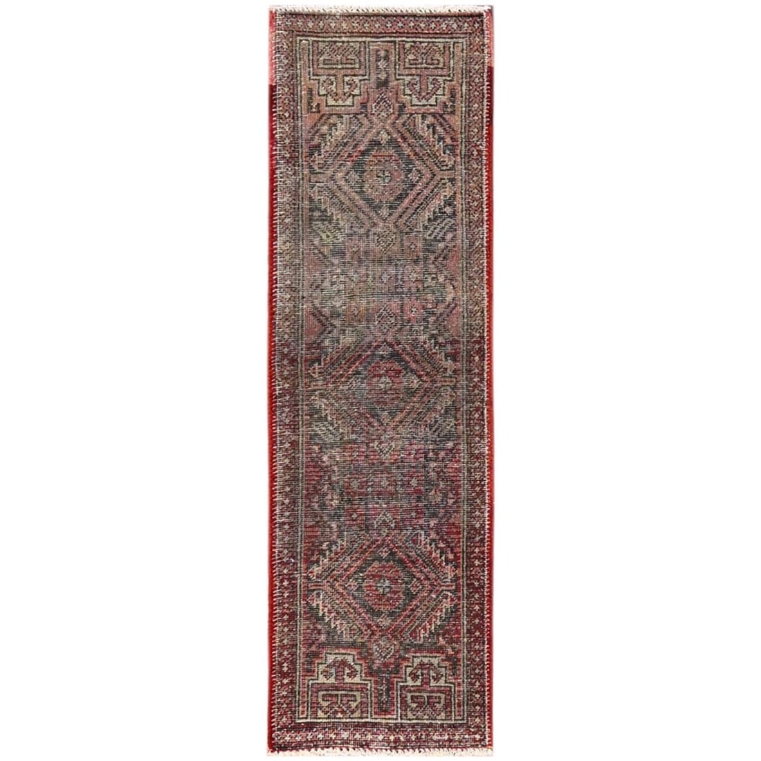 Northwest Zoroastrian wool red hand knotted runner rug: Northwest Zoroastrian wool red hand knotted runner rug The Northwest Zoroastrian wool red hand knotted runner rug boasts a striking geometric pattern in a vibrant red field, set against a beige and