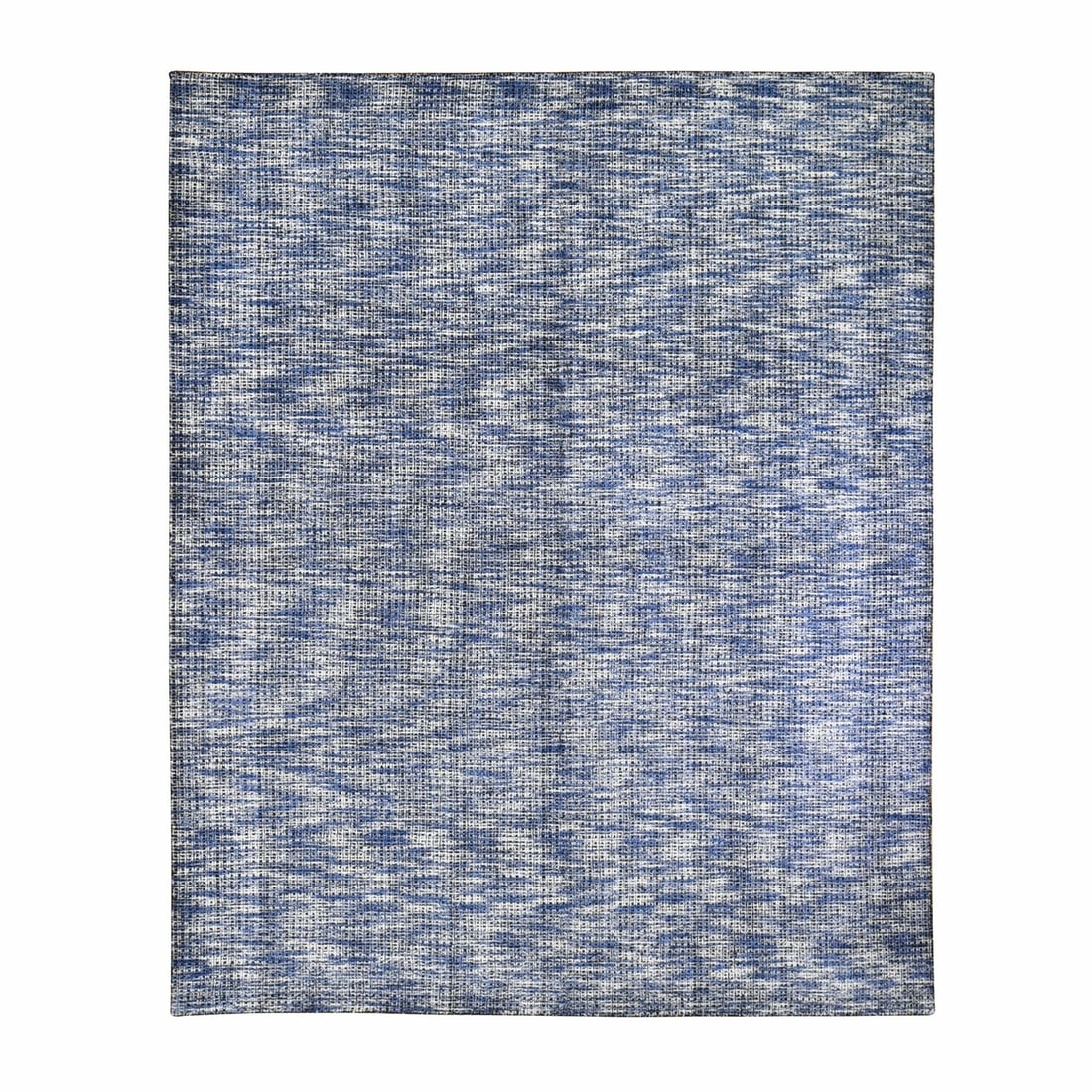 Blue wool art silk fence design 82x102 tone on tone hand loomed rug: Blue wool art silk fence design 82x102 tone on tone hand loomed rug Blue wool art silk fence design hand loomed rug features an intricate oriental pattern in a soothing blue tone on tone color palette