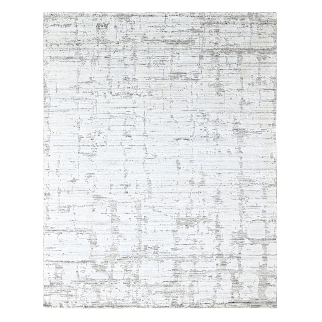 Bone White Loomed Wool Silk Handmade Modern Oriental Rug: Bone White Loomed Wool Silk Handmade Modern Oriental Rug This stunning Bone White Loomed Wool Silk Handmade Modern Oriental Rug boasts an elegant ivory color and intricate regional design, characteris