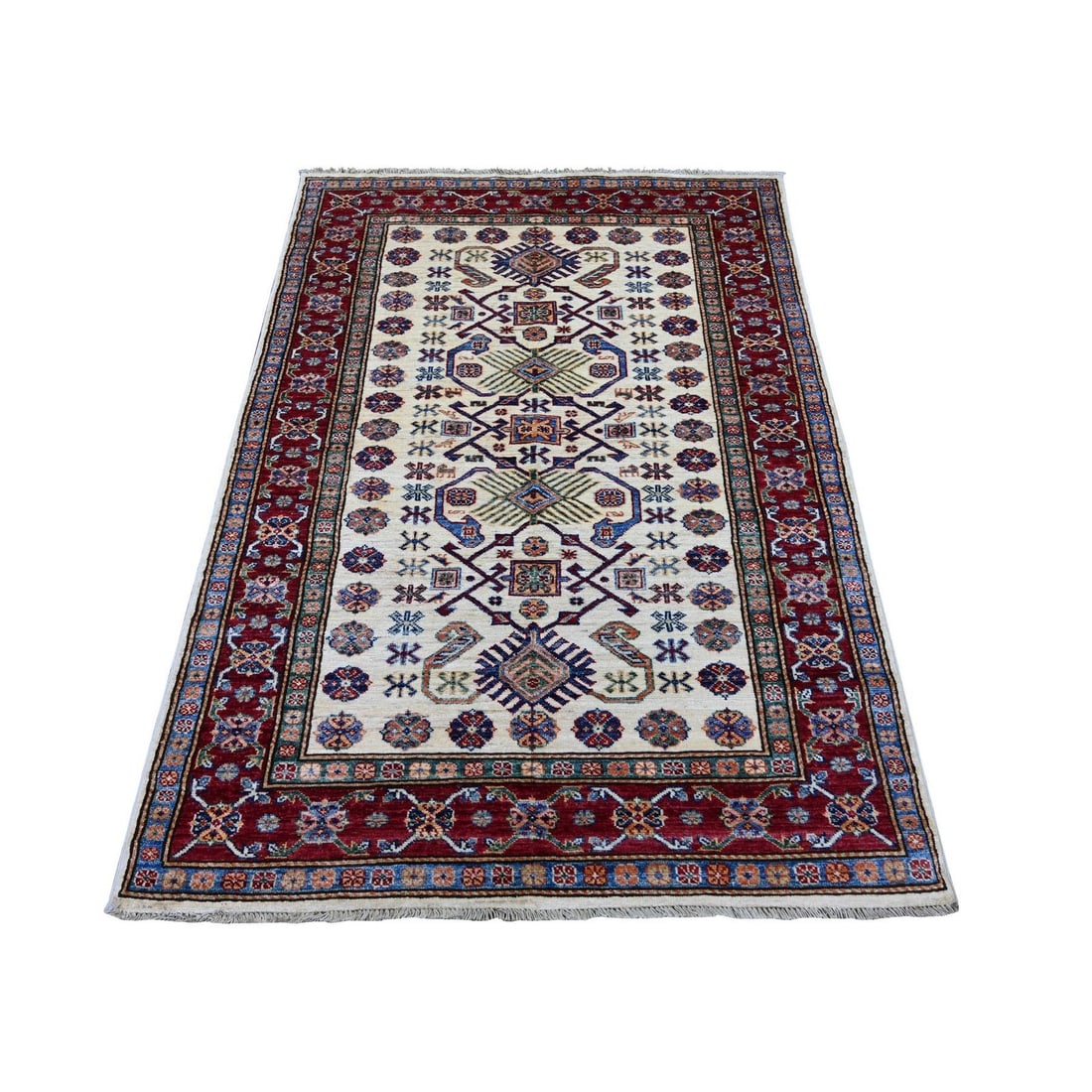 Ivory Afghan Kazak Hand Knot Pure Wool Runner Rug 42 x 510 Inches (1 of 6)