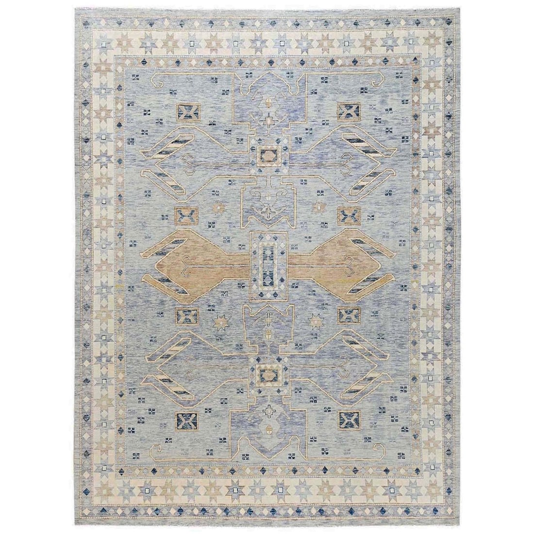 Misty Gray Anatolian Village Design Hand Knot Pure Wool XL Rug: Misty Gray Anatolian Village Design Hand Knot Pure Wool XL Rug The Misty Gray Anatolian Village Design Hand Knot Pure Wool XL Rug boasts a stunning geometric pattern in shades of grey, set against a