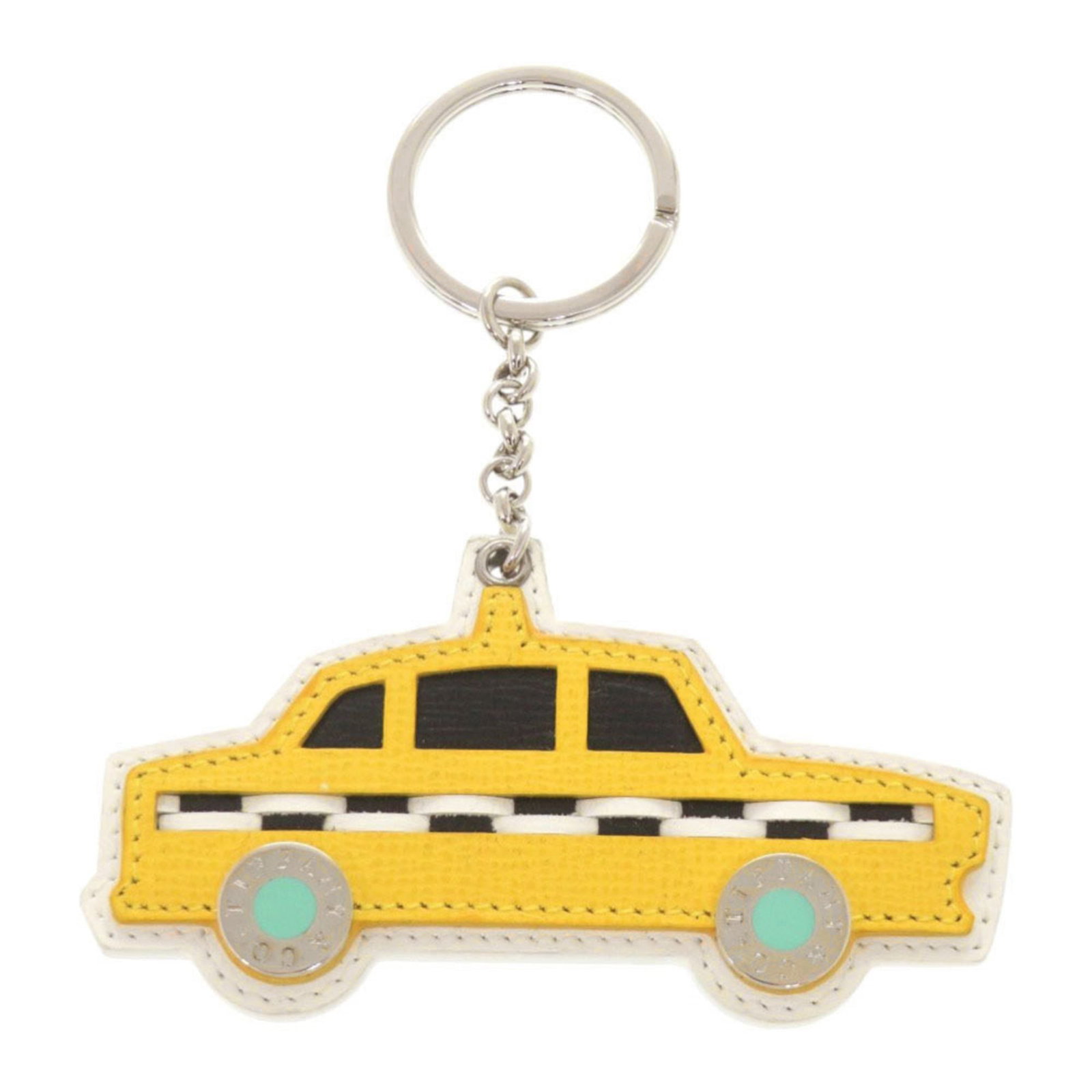 Tiffany Keyring Leather: Tiffany Keyring Leather This Tiffany Keyring Leather features a silver and yellow color combination in high-quality leather. With its classic design and sturdy construction, it has been well-worn, sho