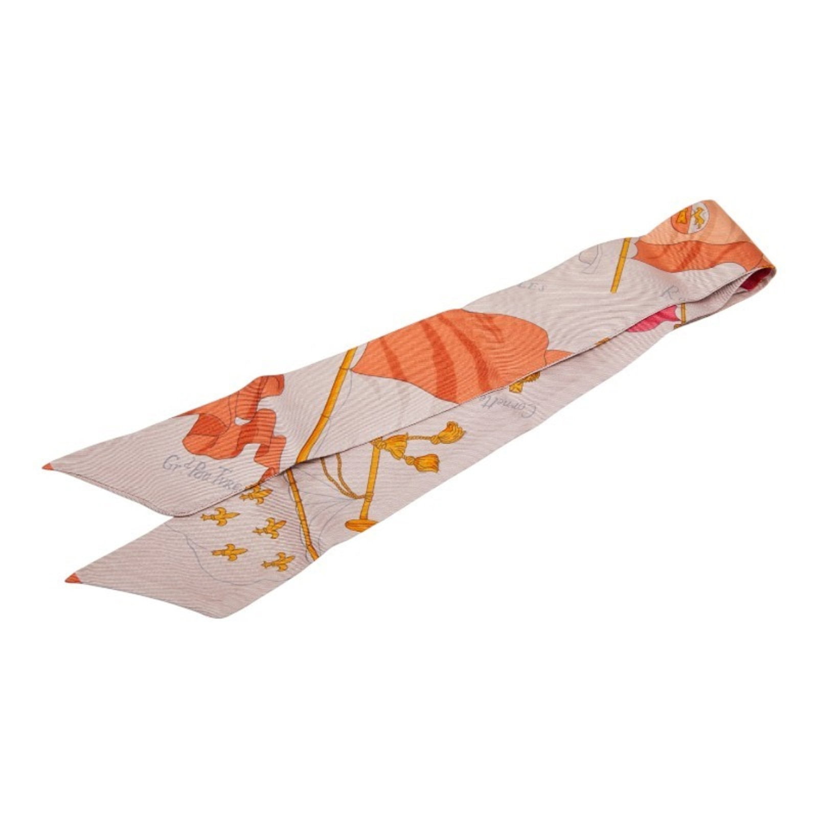 Hermes Scarf Silk: Hermes Scarf Silk Silk scarf from renowned French fashion house Hermes, featuring a multi-color design with pink accents. The scarf has been used and shows signs of wear, including minor scratches