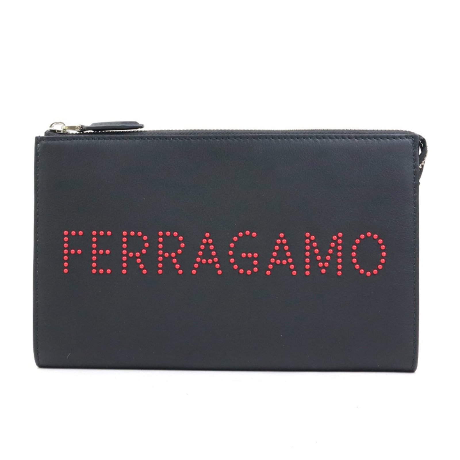 Salvatore Ferragamo Clutch Bag Leather: Salvatore Ferragamo Clutch Bag Leather The Salvatore Ferragamo Clutch Bag Leather features sleek black leather construction with subtle scratches and minor dirt marks. Measuring 15cm x 24.5cm x 2cm, t