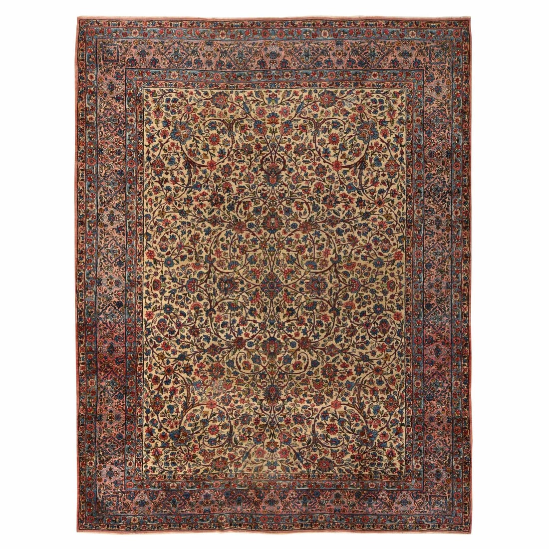 Yellow Antique Zoroastrian Karman Wool Hand Knots Rug: Yellow Antique Zoroastrian Karman Wool Hand Knots Rug Yellow Antique Zoroastrian Karman Wool Hand Knots Rug boasts a vibrant yellow field with intricate hand-knotted wool pile, creating a stunning Ori