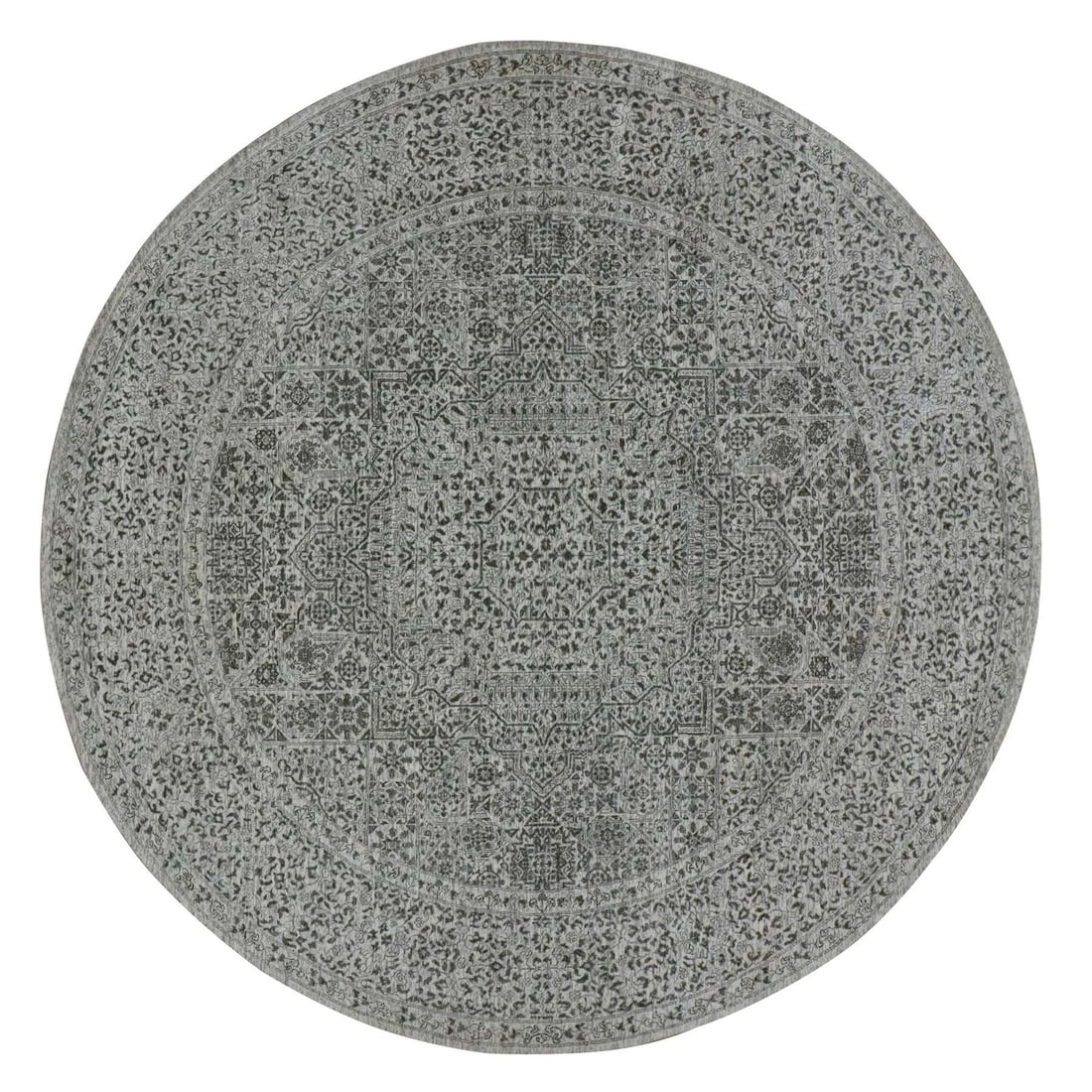 White Hand Knot Organic Wool Mamluk Round Rug: White Hand Knot Organic Wool Mamluk Round Rug The White Hand Knot Organic Wool Mamluk Round Rug boasts an exquisite ivory hue and intricate hand-knotted wool design. Its unique oriental style and regi