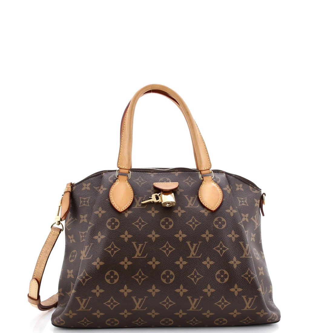 Vuitton Rivoli Louis MM Handbag Monogram Canvas: Vuitton Rivoli Louis MM Handbag Monogram Canvas The Louis Vuitton Rivoli Louis MM Handbag Monogram Canvas boasts a rich brown canvas exterior with iconic monogram pattern. Its sturdy design features a
