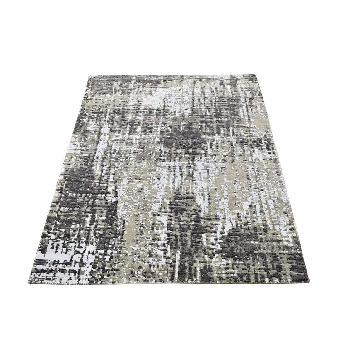 Abstract rug design hand knotted wool gray denser weave 3x5 2: Abstract rug design hand knotted wool gray denser weave 3x5 2 This stunning abstract rug features a unique gray denser weave in a hand-knotted wool construction. Measuring 3'0" x 5'2", its rectangular