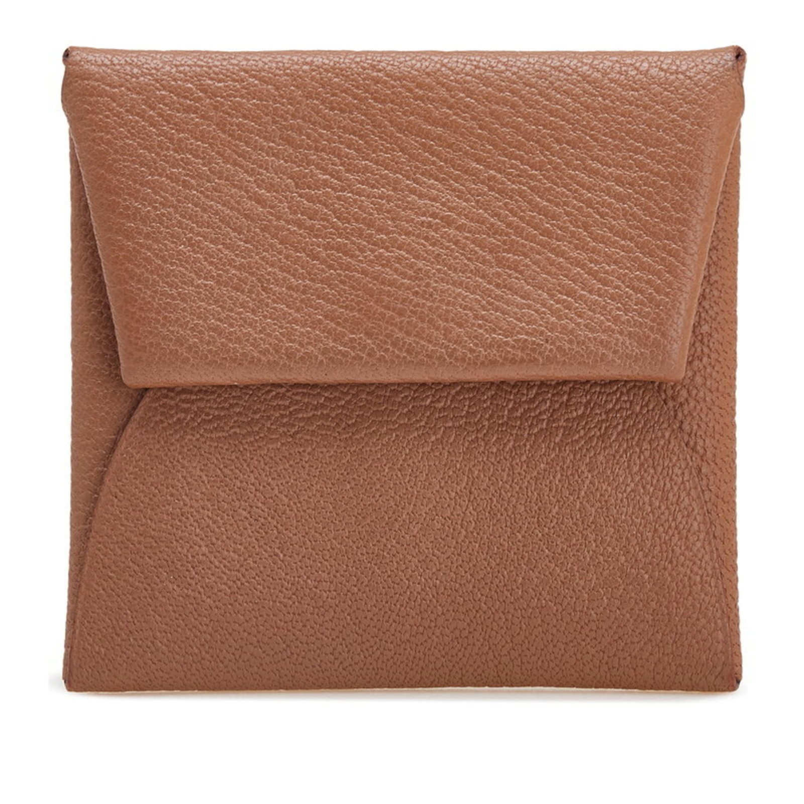 Hermes Coin Purse/Coin Case Chevre Leather: Hermes Coin Purse/Coin Case Chevre Leather Chevre leather coin purse in brown, with a compact size of 8cm x 3.34'' x 0.19''. The used condition reveals some scratches and dirt, but overall remains in
