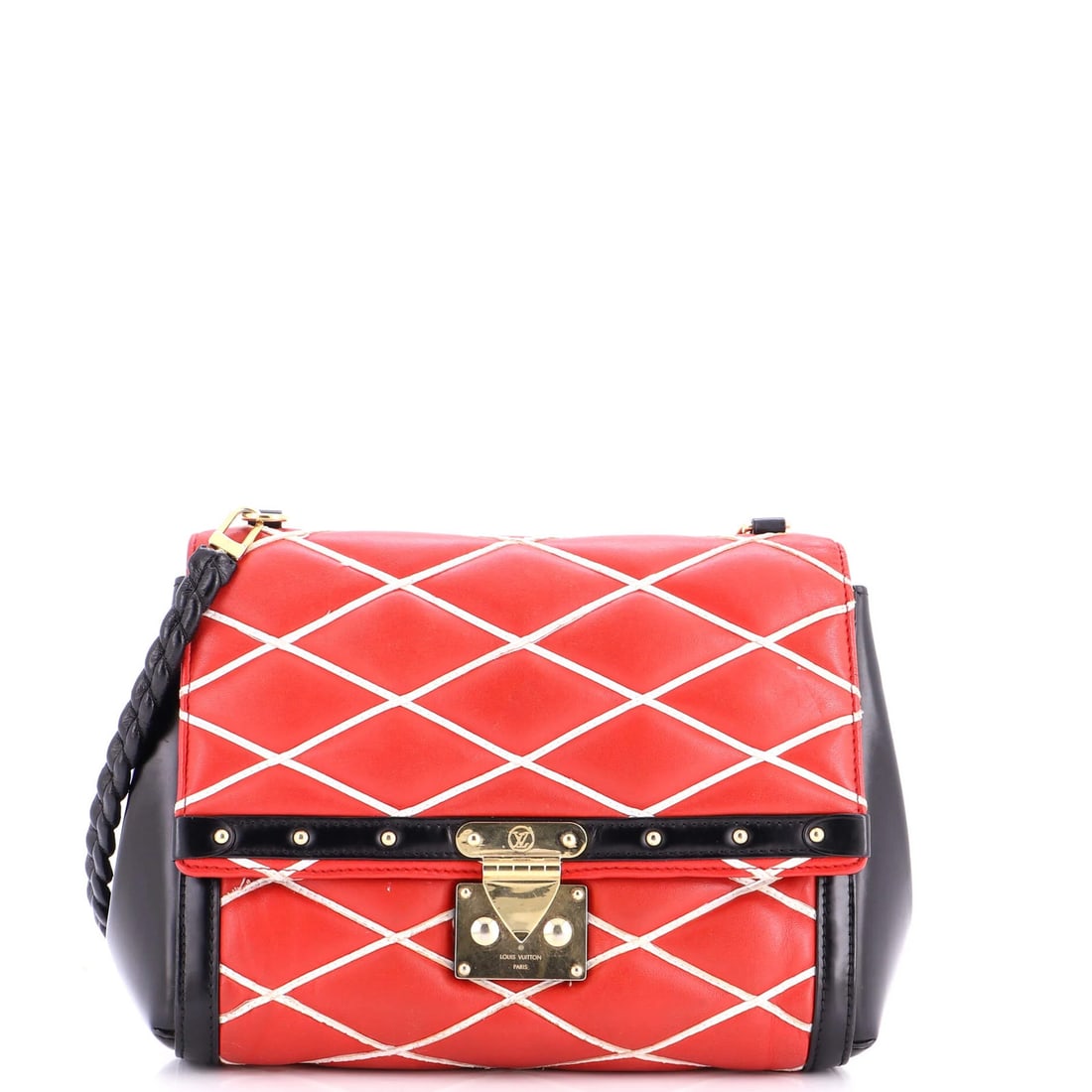 Malletage Leather Handbag Pochette Louis Vuitton: Malletage Leather Handbag Pochette Louis Vuitton The Malletage Leather Handbag Pochette Louis Vuitton boasts striking red exterior with intricate leather detailing. Measuring 11" in handle drop and 8"
