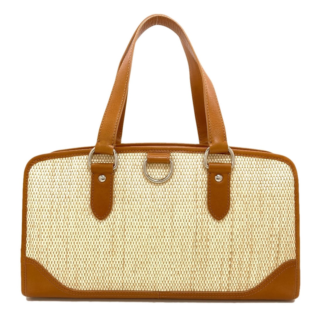 Raffia leather handbag with Burberry logo: Raffia leather handbag with Burberry logo Brown Raffia Leather Handbag with Burberry Logo. This BURBERRY handbag features raffia leather exterior and boasts the iconic Burberry logo. The classic desig