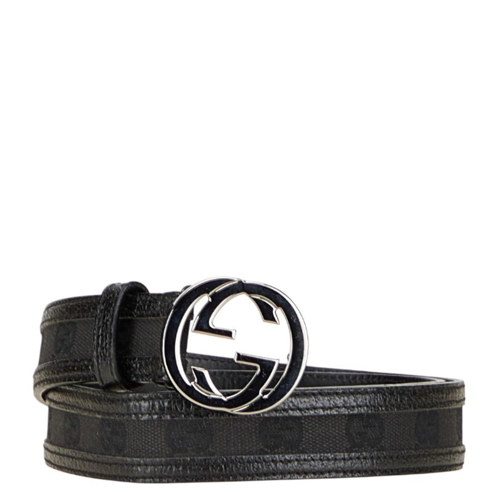 Gucci Standard Belt: Gucci Standard Belt This Gucci Standard Belt features canvas and leather construction in black with silver accents. Measuring 77cm-82cm, its classic design is complemented by subtle signs of wear