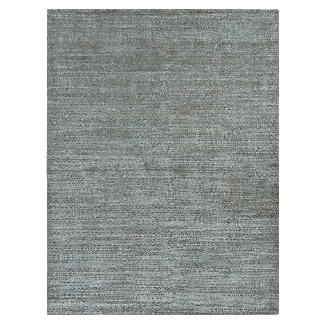 Green Tone on Tone Leaf Design Silk Wool Hand Knotted Rug: Green Tone on Tone Leaf Design Silk Wool Hand Knotted Rug Silk and wool come together in this stunning green tone on tone leaf design hand knotted rug, showcasing an intricate Oriental regional patter