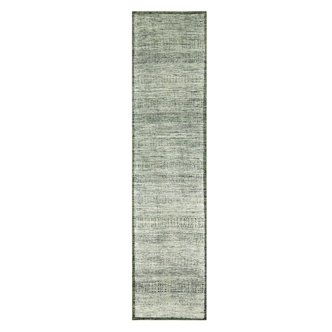 Green 2'6" x 10' Oxidized Grass Wool Hand Knotted Rug Runner (1 of 7)