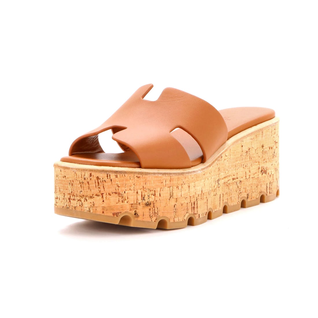 Women's Leather Sandals Eze Hermes 30: Women's Leather Sandals Eze Hermes 30 Women's Leather Sandals Eze Hermes 30 in Brown, featuring a unique combination of cork and leather materials. The sandals showcase a classic design with minor imp