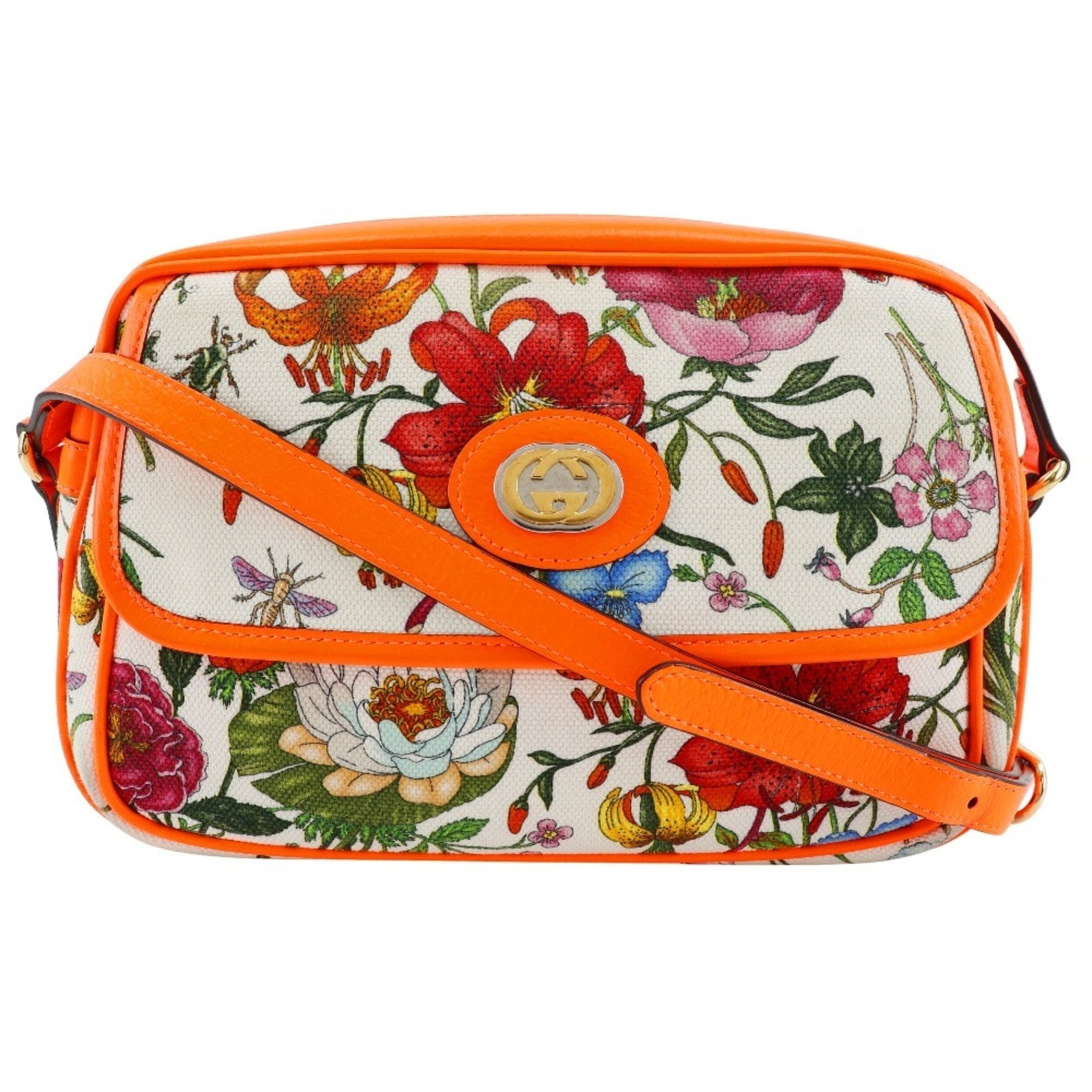 Gucci Shoulder Bag Canvas Leather: Gucci Shoulder Bag Canvas Leather Canvas and leather combine in this vibrant orange Gucci shoulder bag, featuring a classic design with subtle signs of wear. The 17cm x 26cm size makes it a versatile 
