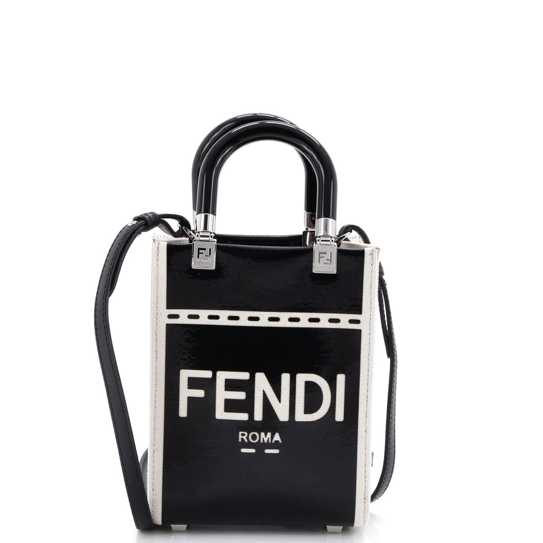 Patent canvas shopper tote mini Fendi: Patent canvas shopper tote mini Fendi The Fendi Patent Canvas Shopper Tote Mini is a stylish and compact cross-body bag. Made from high-quality canvas with patent vinyl accents, this mini tote