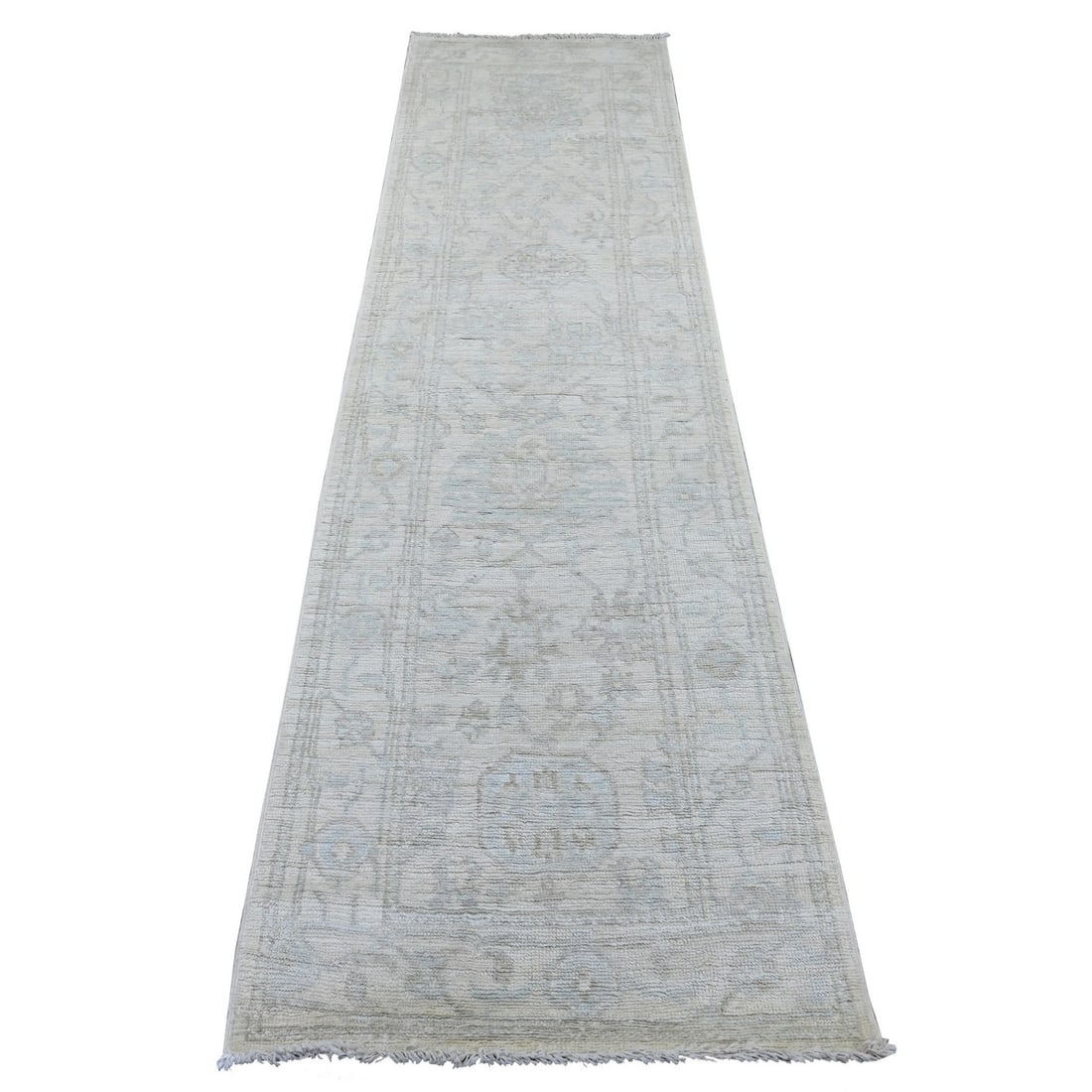 Oriental Afghan Wool Hand Knotted Runner 7x9 Oushak Ivory (1 of 6)
