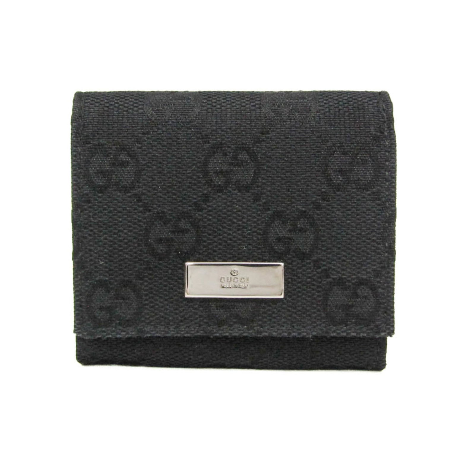 Gucci Coin Purse/Coin Case Gg Canvas Leather: Gucci Coin Purse/Coin Case Gg Canvas Leather Gucci Coin Purse/Coin Case in Black Gg Canvas Leather features a snap fastener closure and measures 7.5cm x 8cm x 2cm. This used item showcases a few trace