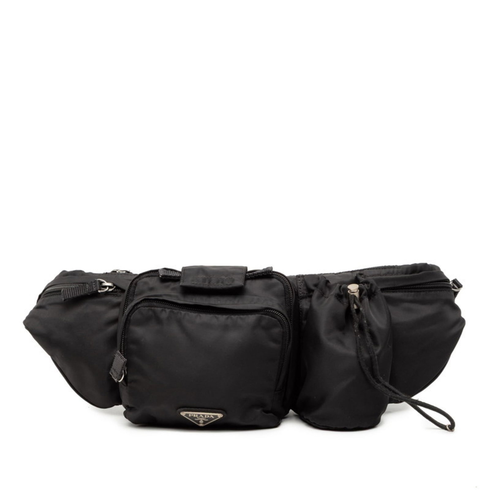 Prada Fanny Pack Nylon: Prada Fanny Pack Nylon This Prada Fanny Pack Nylon is made from durable nylon and features a sleek black design. With its classic size and straightforward material, this fanny pack has been worn and s
