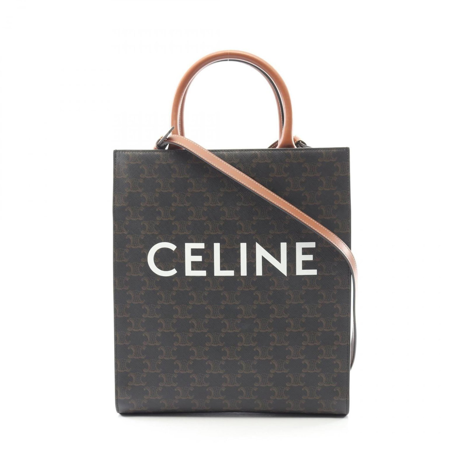 Celine Tote Bag Coated Canvas Leather: Celine Tote Bag Coated Canvas Leather Coated canvas and leather blend in this sleek Celine tote bag, available in black and brown. Measuring 32.5cm x 28cm x 8cm, its compact size belies the versatilit