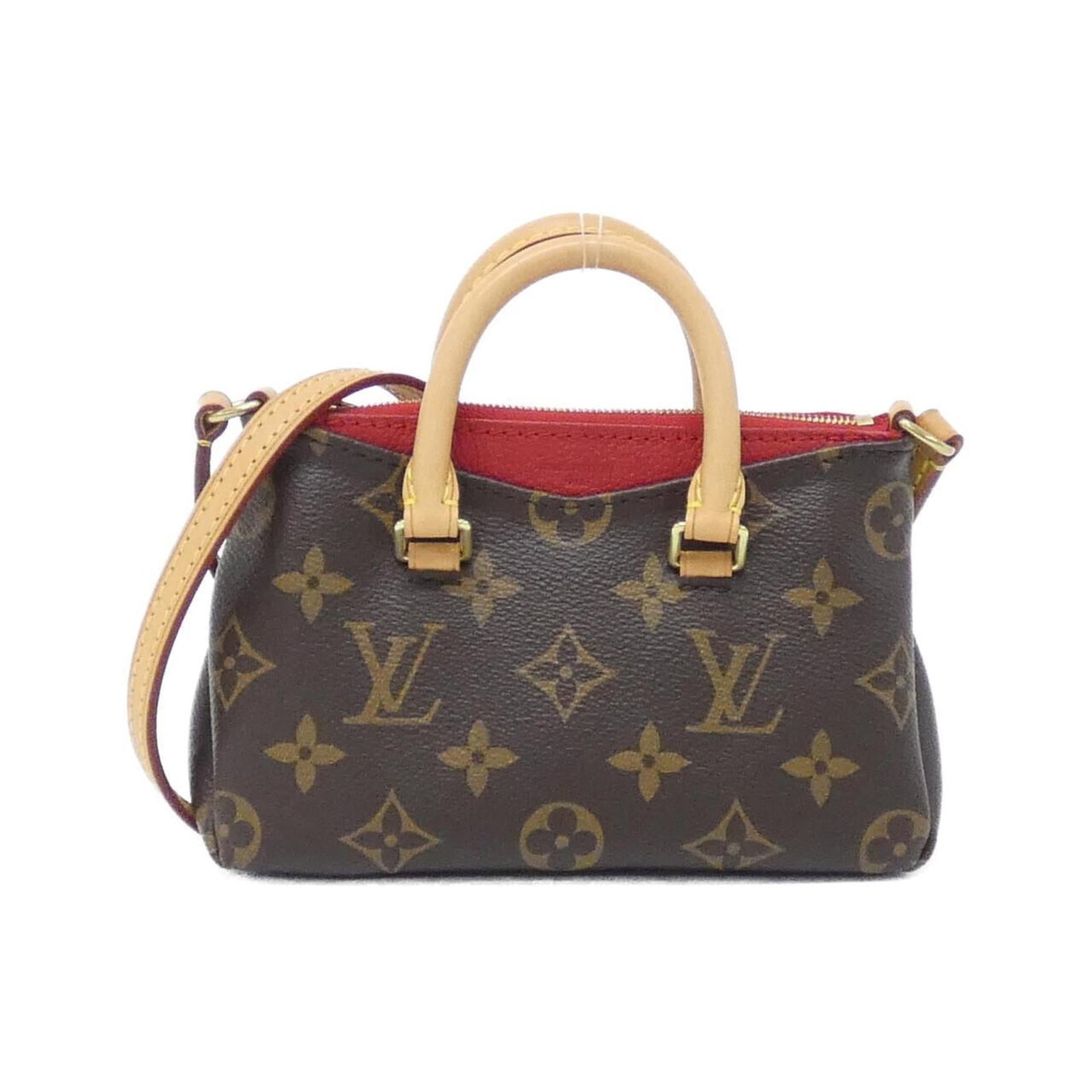 Louis Vuitton Handbag Coated Canvas Leather: Louis Vuitton Handbag Coated Canvas Leather Cerise and Marron hues blend in perfect harmony on this Louis Vuitton handbag, crafted from coated canvas leather with calf leather accents. The gold hardwa