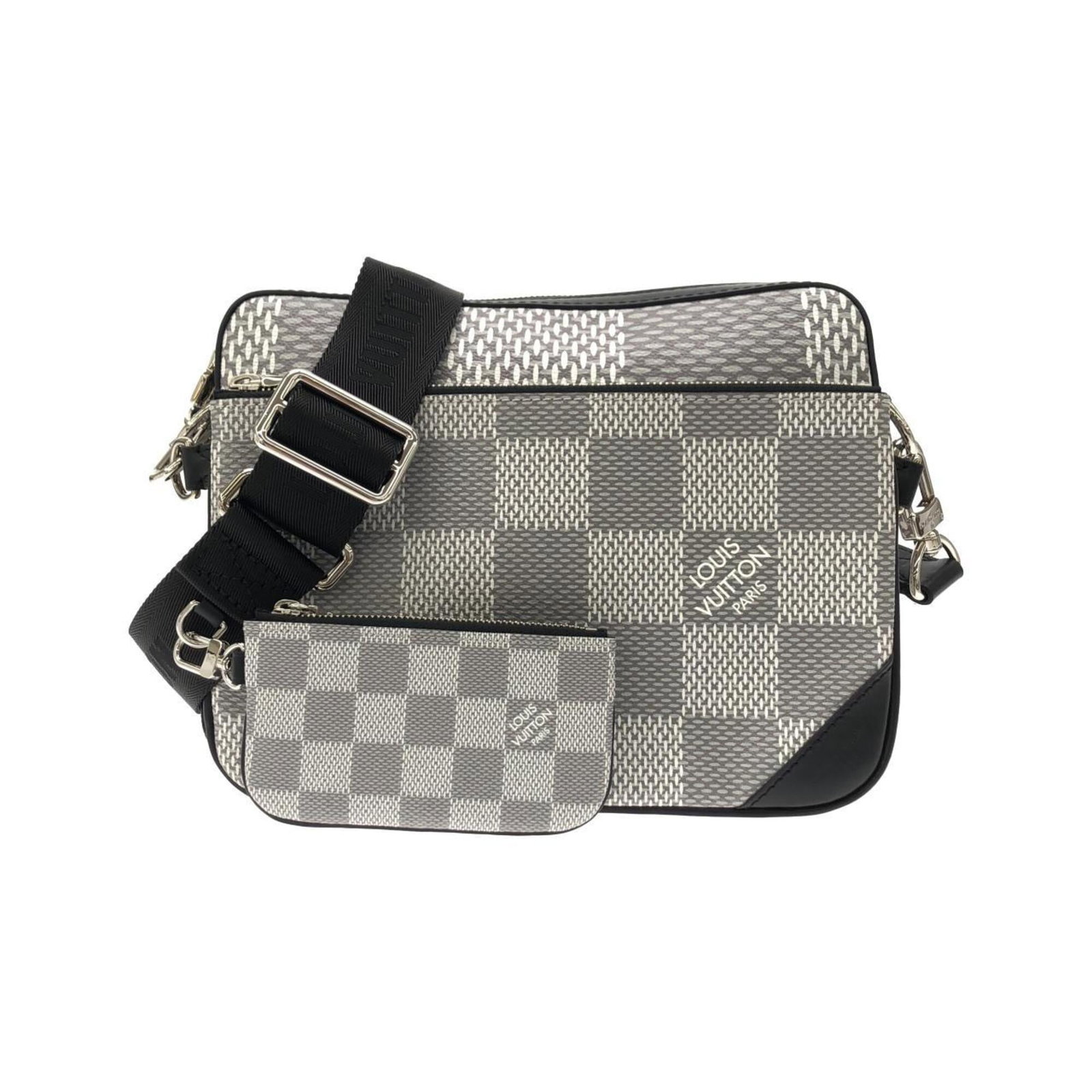 Louis Vuitton Pouch Shoulder Bag Coated Canvas: Louis Vuitton Pouch Shoulder Bag Coated Canvas The Louis Vuitton Pouch Shoulder Bag Coated Canvas boasts a sleek and sophisticated design, featuring a classic Damier Graphite pattern. Made from