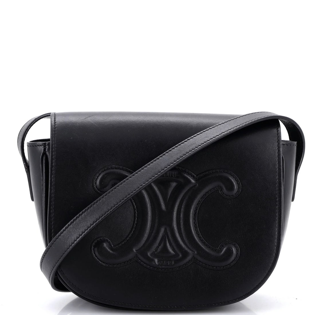 Cuir Folco Bag Leather Triumph Celine: Cuir Folco Bag Leather Triumph Celine The Celine Cuir Folco Bag Leather Triumph is a stylish cross body bag with a sleek black exterior and suede interior. Measuring 7" tall, 8" wide, and 3" deep, thi