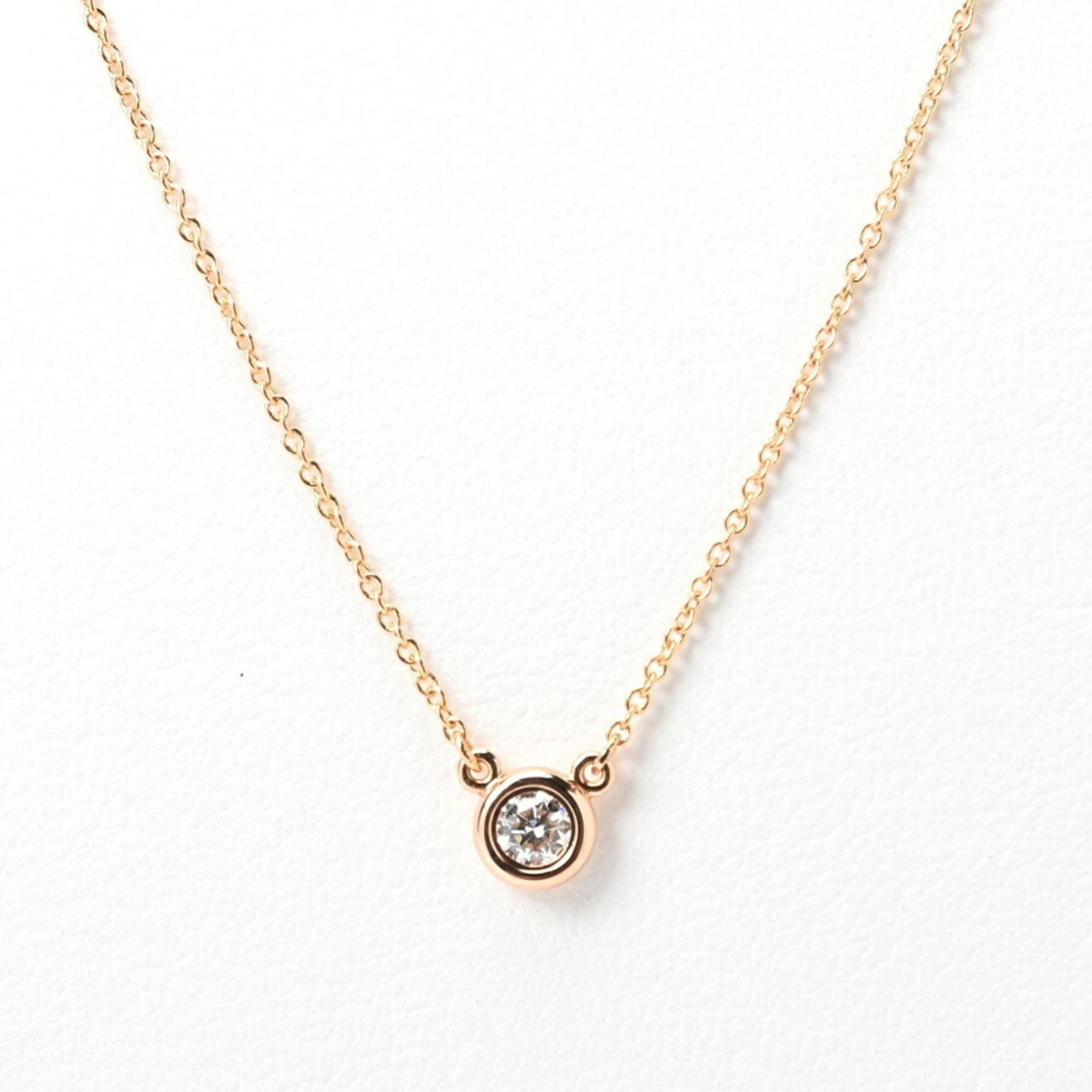 Tiffany Tiffany By The Yard Single Diamond Necklace K18Pg 41.5Cm E-156480: Tiffany Tiffany By The Yard Single Diamond Necklace K18Pg 41.5Cm E-156480 Pink gold pendant featuring a single diamond, suspended from a chain with a 41.5 cm length, showcasing clear pink gold and a 5