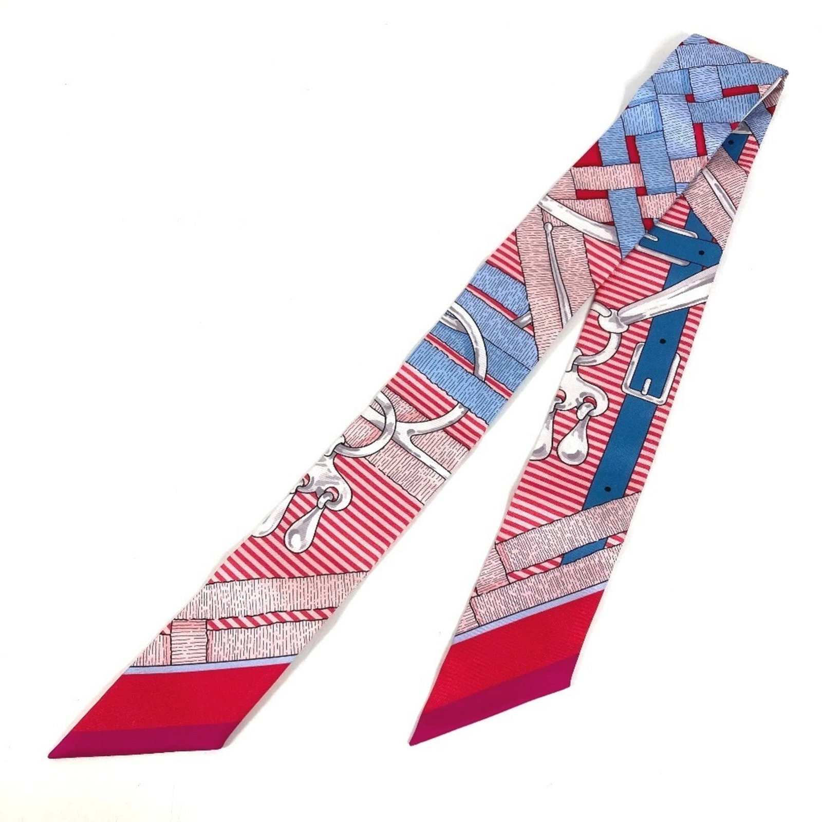 Hermes Scarf Silk: Hermes Scarf Silk Light Blue and Red Silk Scarf from Hermes, featuring a beautiful combination of colors on high-quality silk fabric. Measuring 5cm x 86cm, this scarf has been carefully preserved in