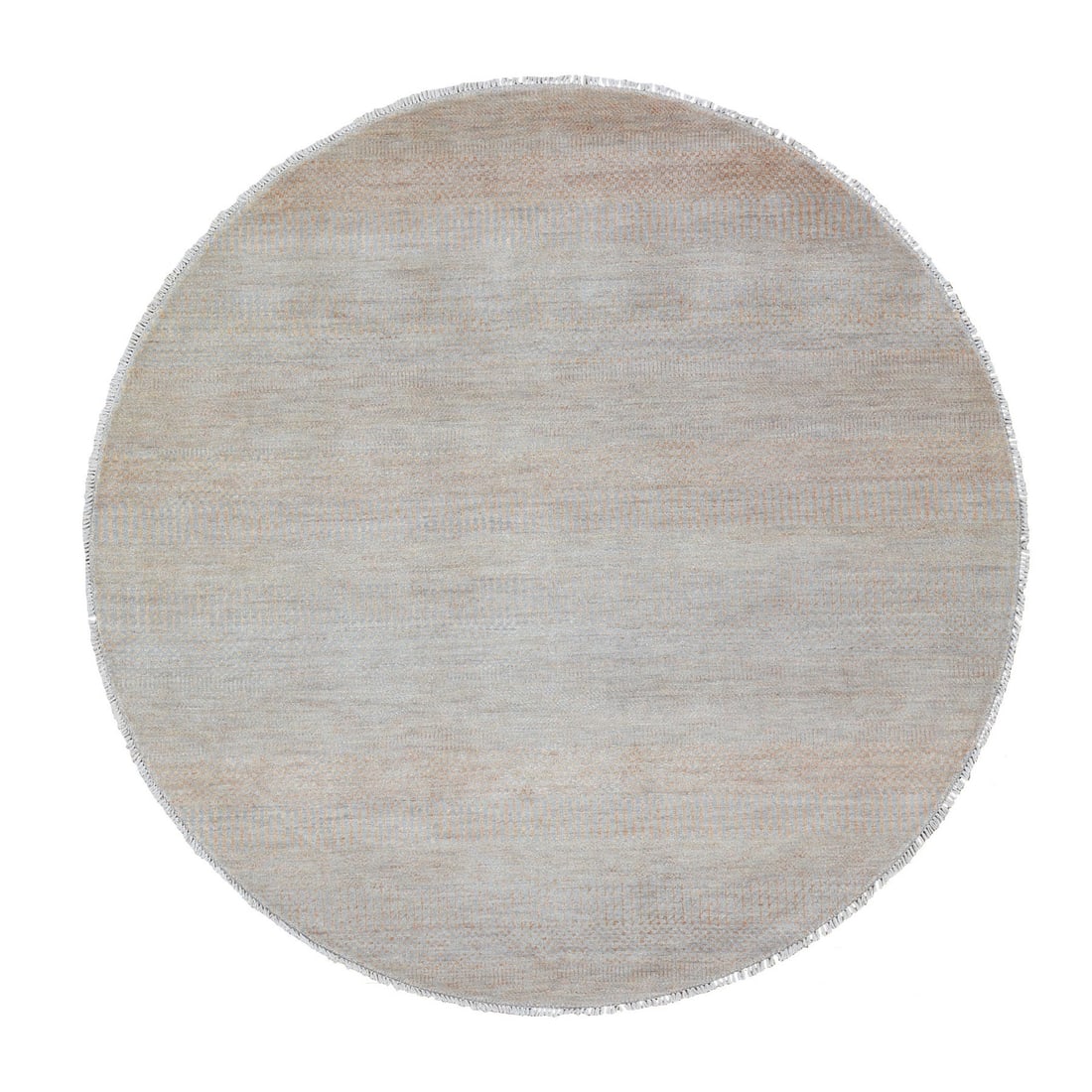 Gray Hand Knotted Wool Silk Round Oriental Rug: Gray Hand Knotted Wool Silk Round Oriental Rug Hand-knotted with wool and silk, this modern round rug boasts an intricate orange field design reminiscent of Indian regional patterns. Measuring 6'0" x