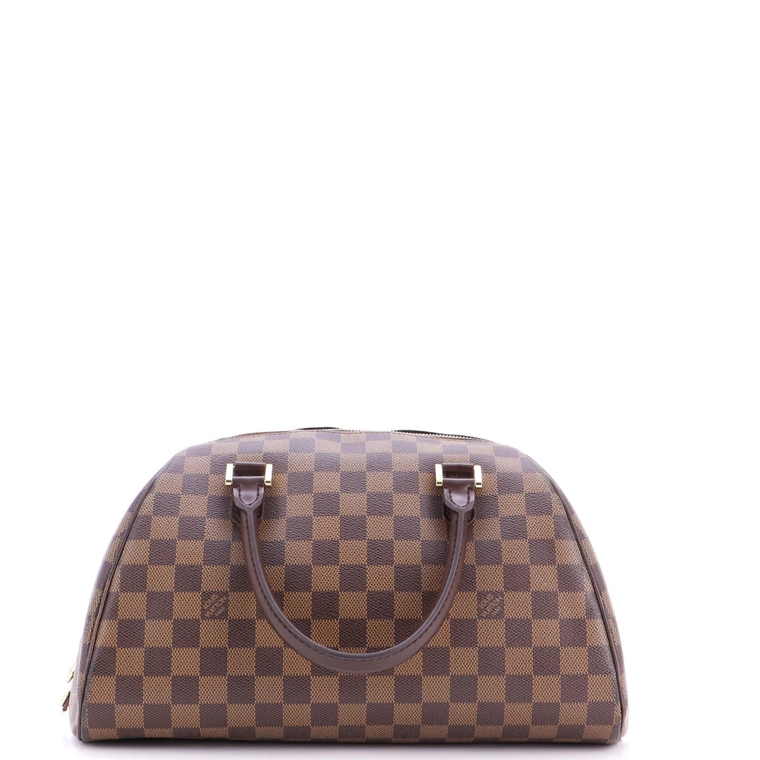 Handbag Louis Vuitton Damier MM Ribera: Handbag Louis Vuitton Damier MM Ribera The Louis Vuitton Damier MM Ribera Handbag in Brown features a classic bowler design with a canvas-coated exterior and gold hardware. With its rich brown color