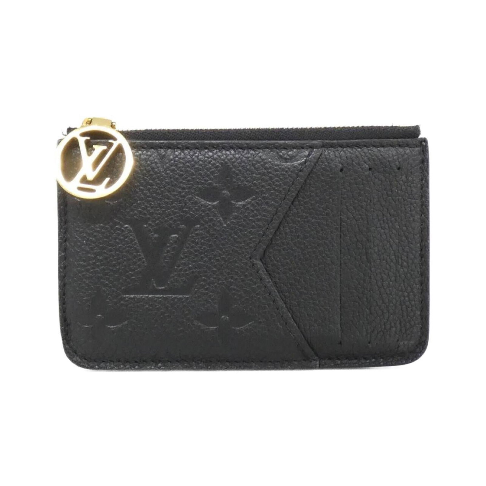 Louis Vuitton Coin Purse/Coin Case Leather: Louis Vuitton Coin Purse/Coin Case Leather Used Louis Vuitton Coin Purse/Coin Case in black calf leather, featuring a classic design with a few traces of usage and minor scratches. The condition is ve