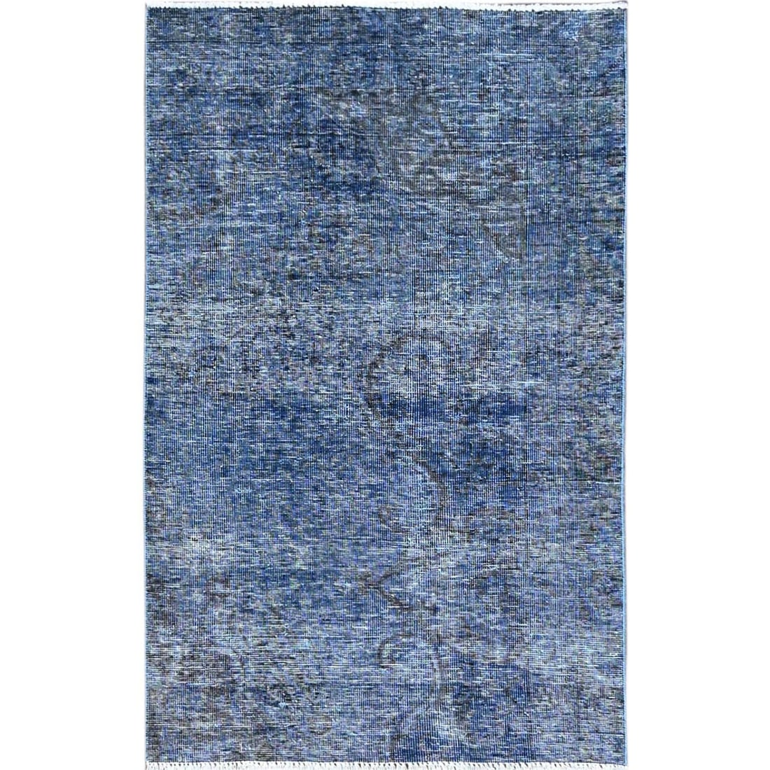 Blue hand knotted wool oriental rug abrasax 3x5: Blue hand knotted wool oriental rug abrasax 3x5 Hand-knotted with precision and patience, this stunning blue wool oriental rug boasts an intricate rectangular field design reminiscent of Turkish regio