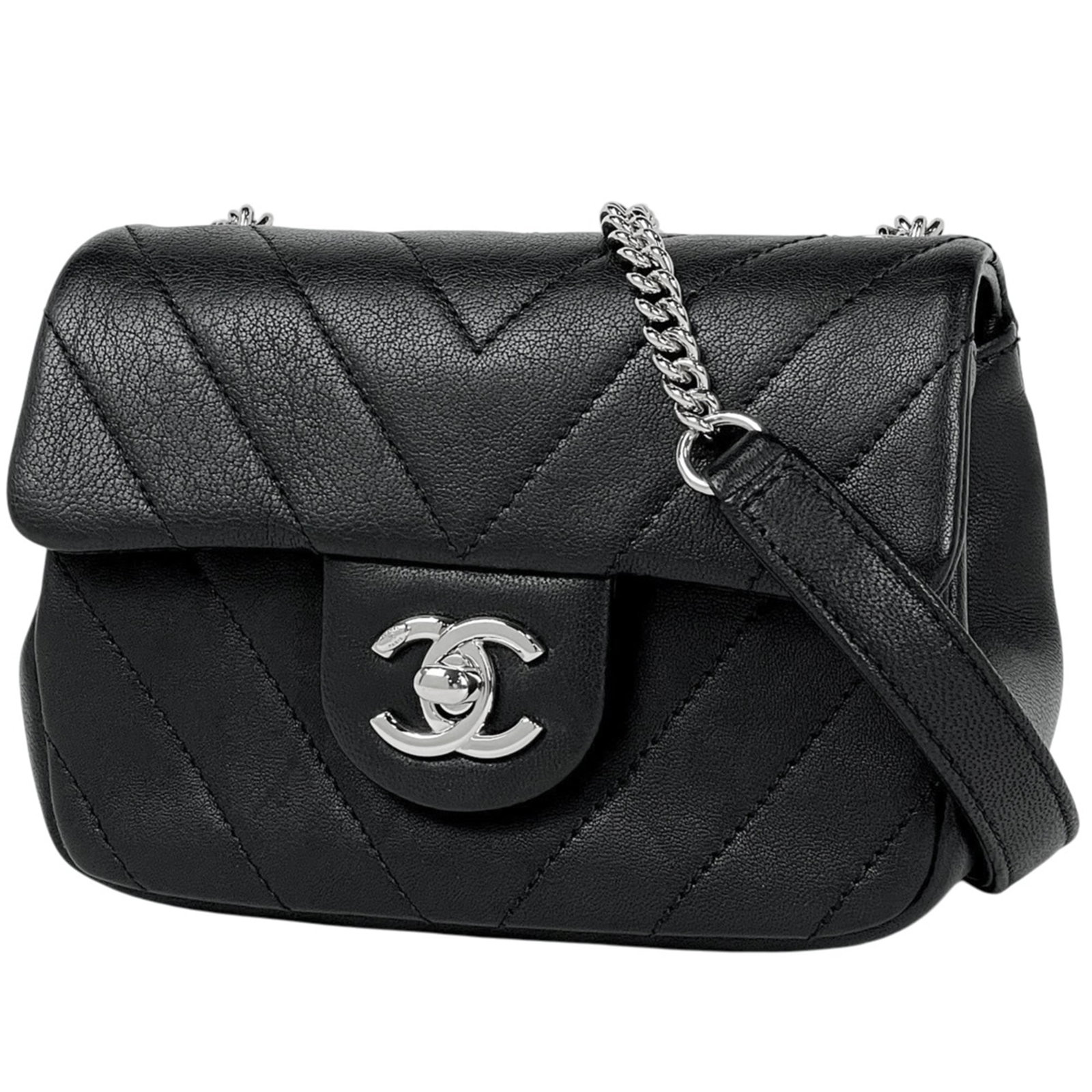 Chanel Shoulder Bag Leather: Chanel Shoulder Bag Leather Black leather Chanel shoulder bag with classic design and timeless style. Measuring 11cm x 15cm x 6cm, this used bag features traces of usage and minor scratches/dirt, stil
