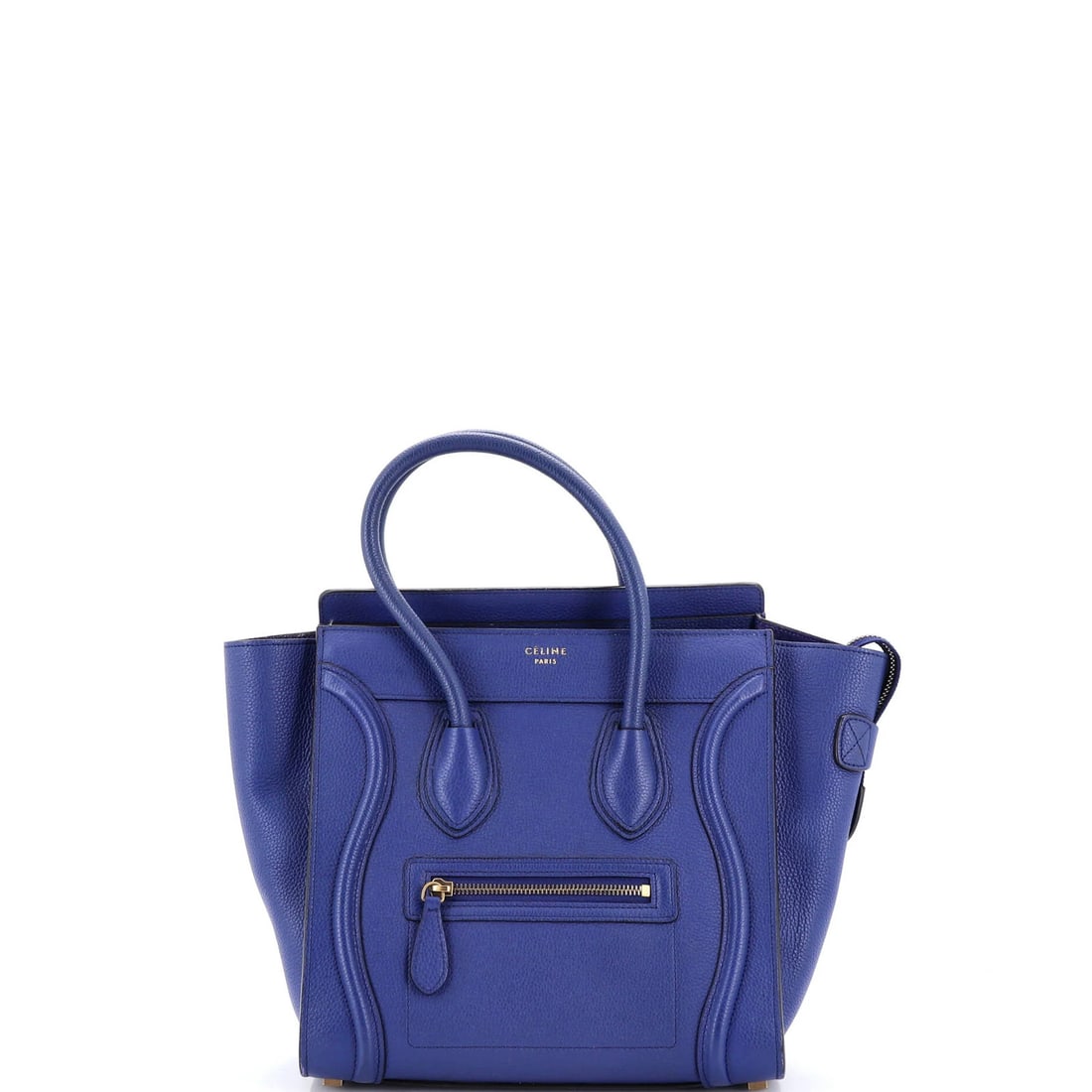 Luggage Bag Grainy Leather Micro Celine: Luggage Bag Grainy Leather Micro Celine Blue Grainy Leather Micro Celine Luggage Bag. This stylish micro tote boasts a grainy leather exterior in blue and features aged gold hardware for a touch of so