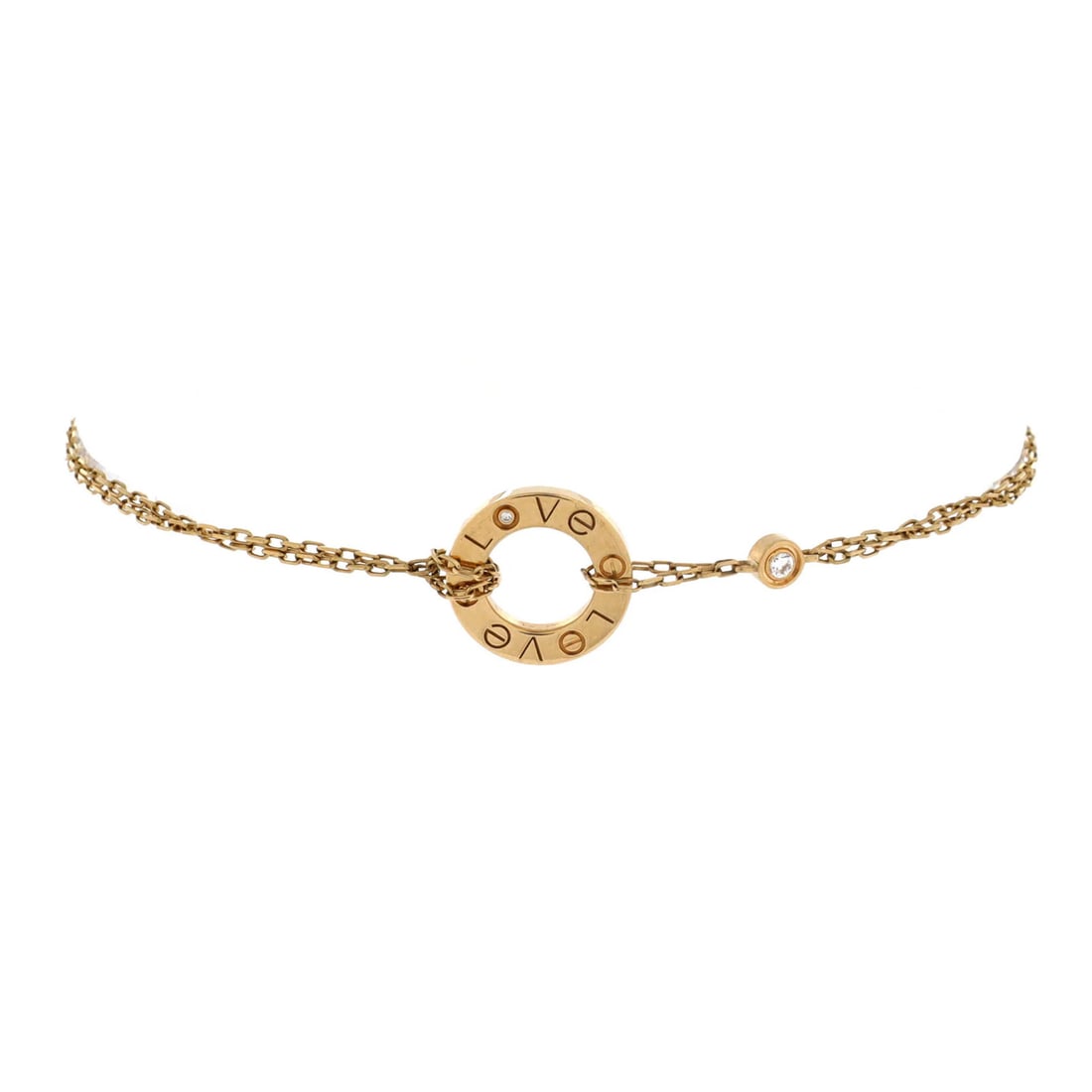 Diamonds 2 Bracelet 18K Yellow Gold with Love Cartier: Diamonds 2 Bracelet 18K Yellow Gold with Love Cartier 18K Yellow Gold Cartier Love Bracelet with Two Diamonds. This exquisite bracelet showcases two high-quality diamonds set in 18K yellow gold, featu