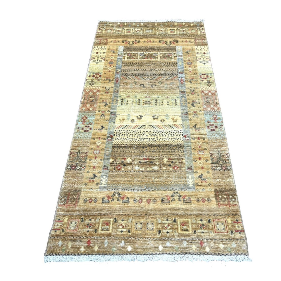 Strict brown animal rug hand knotted kashkuli wool figurines 210x59 inches: Strict brown animal rug hand knotted kashkuli wool figurines 210x59 inches Hand-knotted in rich brown kashkuli wool, this stunning animal print rug measures 210x59 inches and boasts an intricate