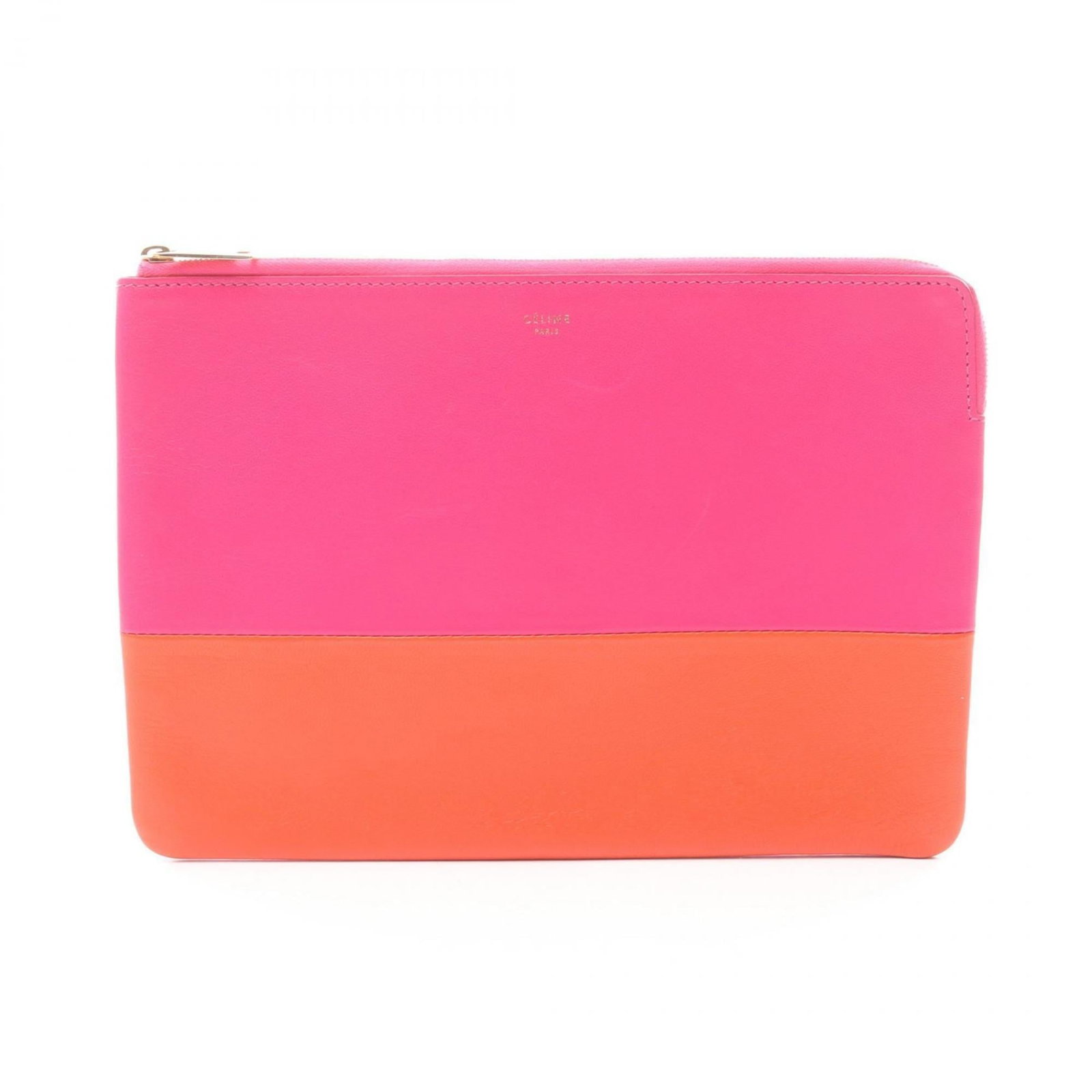 Celine Clutch Bag Handbag Leather: Celine Clutch Bag Handbag Leather This vibrant orange and pink Celine clutch bag features high-quality leather construction. Measuring 17.5cm x 24.5cm x 5.00mm, it offers a compact yet stylish