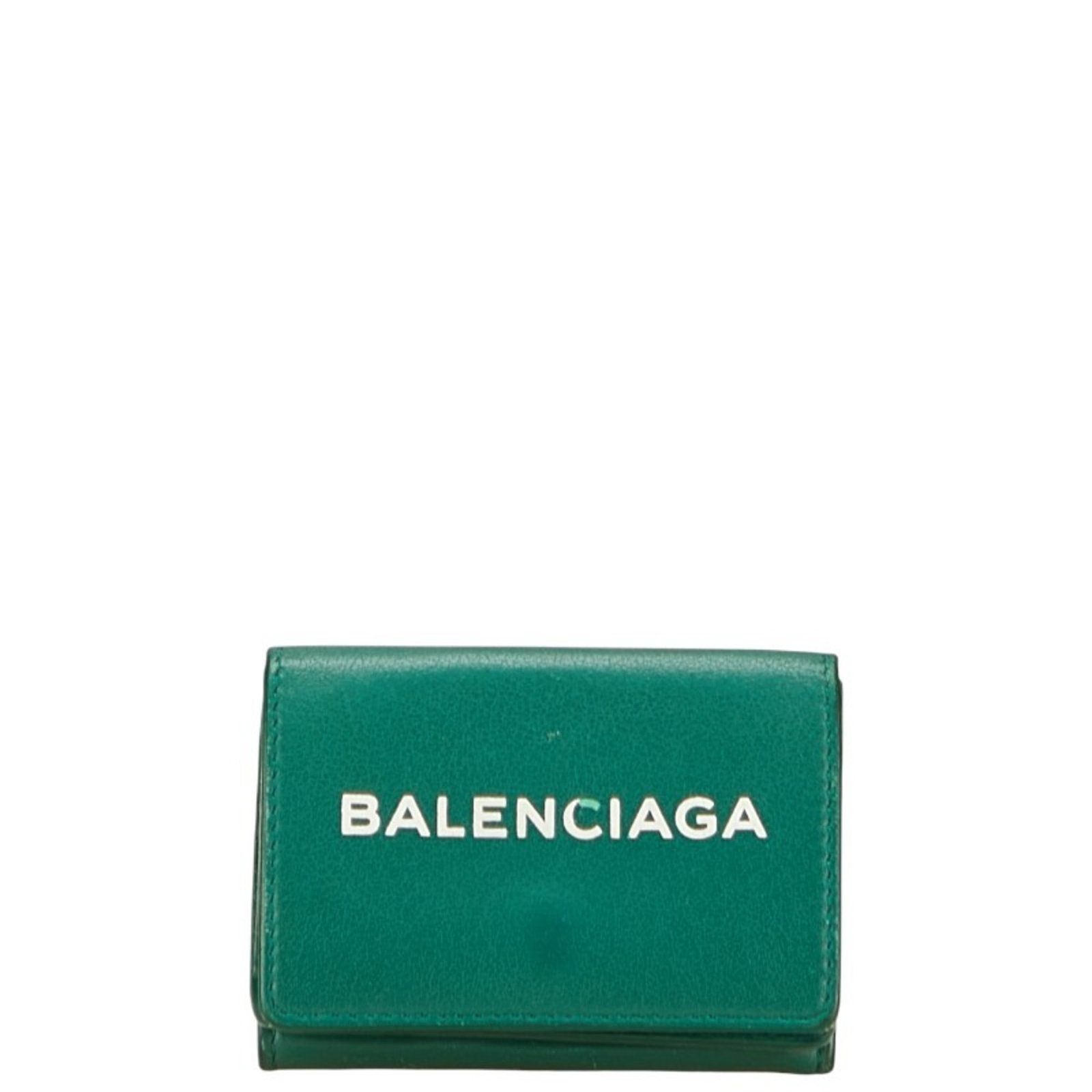 Balenciaga Wallet (Tri-Fold) Leather: Balenciaga Wallet (Tri-Fold) Leather The Balenciaga wallet boasts a sleek tri-fold design made from high-quality leather, with a vibrant green hue that adds a pop of color to any outfit. Measuring