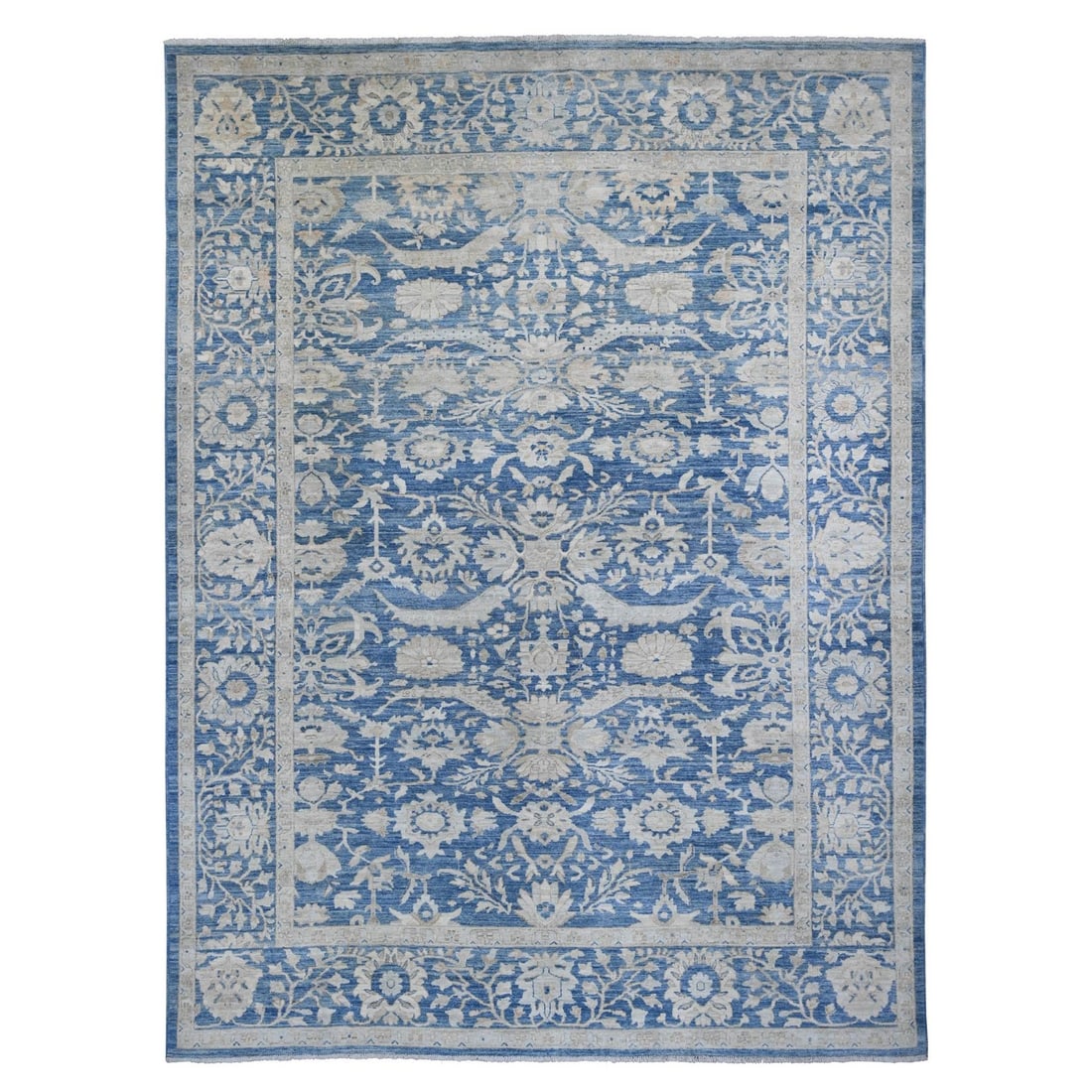 Pure wool rug all over design heris peshawar blue hand knotted 8x9 11x7: Pure wool rug all over design heris peshawar blue hand knotted 8x9 11x7 Pure wool rug with an all-over design in heris style, featuring a vibrant blue color palette. Hand-knotted and made from