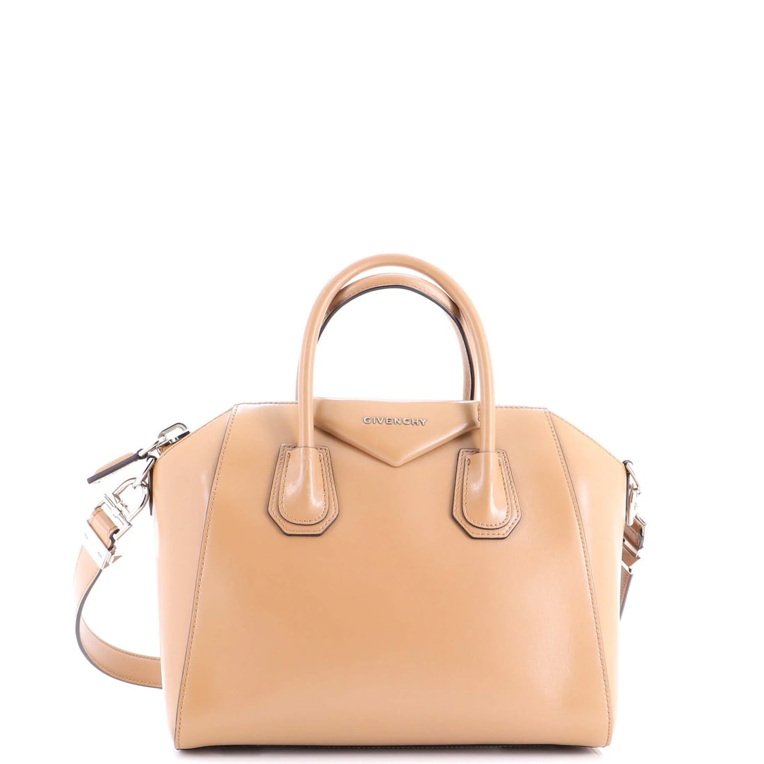 Glazed leather small bag Givenchy: Glazed leather small bag Givenchy Small and stylish, this Glazed Leather Antigona Bag from Givenchy boasts a neutral exterior with minor creases and scuffs. The bag's glazed leather finish adds a