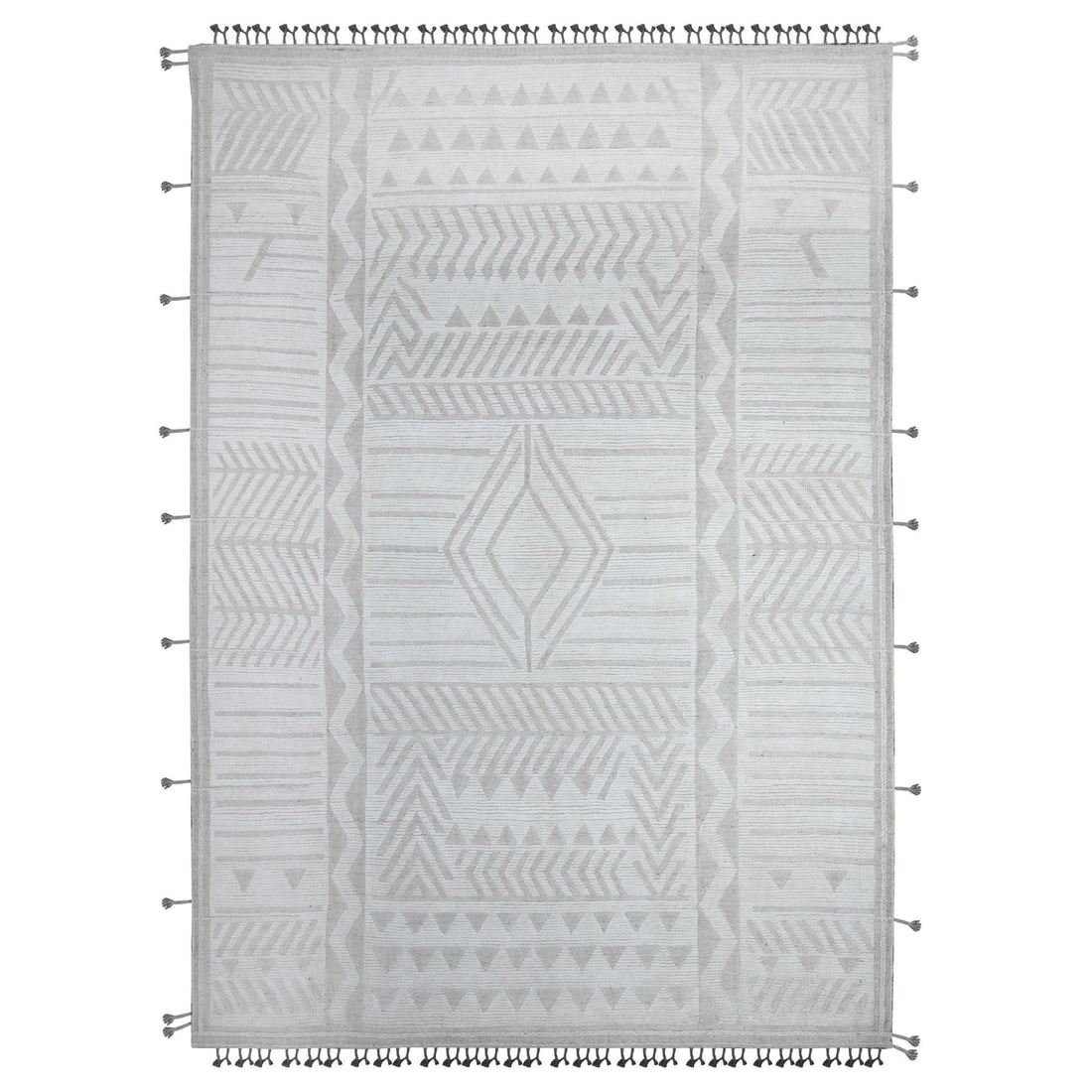 Moroccan Weave Ivory Embossed Hand Pile Oriented Rug: Moroccan Weave Ivory Embossed Hand Pile Oriented Rug The Moroccan Weave Ivory Embossed Hand Pile Oriented Rug boasts an exquisite hand-knotted design with wool pile and a rich ivory color. Made from h