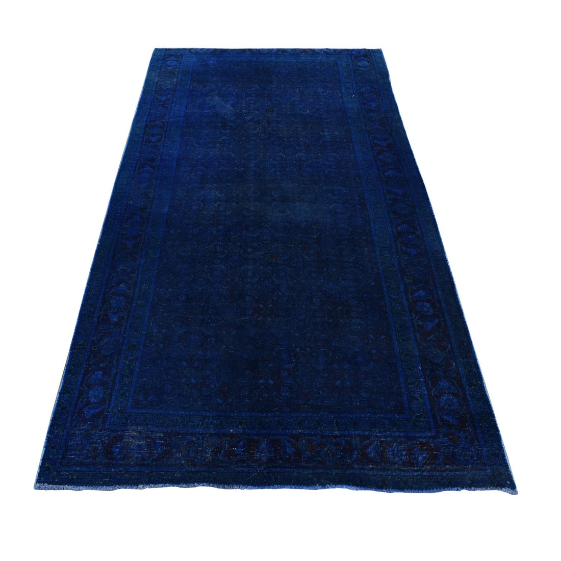 Blue Zoroastrian Hand Knotted Wool Runner Rug 5'1" x10' Wide Musel: Blue Zoroastrian Hand Knotted Wool Runner Rug 5'1" x10' Wide Musel Worn wool and vibrant blue hues come together in this stunning Zoroastrian hand knotted wool runner rug, measuring 5'1" x 10' wide. H