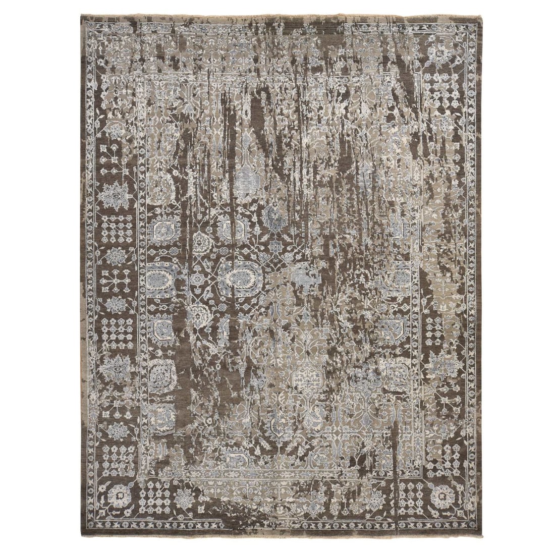 Strict brown flower blossom design oriental rug broken erased 9x11: Strict brown flower blossom design oriental rug broken erased 9x11 The Strict Brown Flower Blossom Design Oriental Rug boasts a classic rectangular shape and intricate brown floral pattern, showcasing