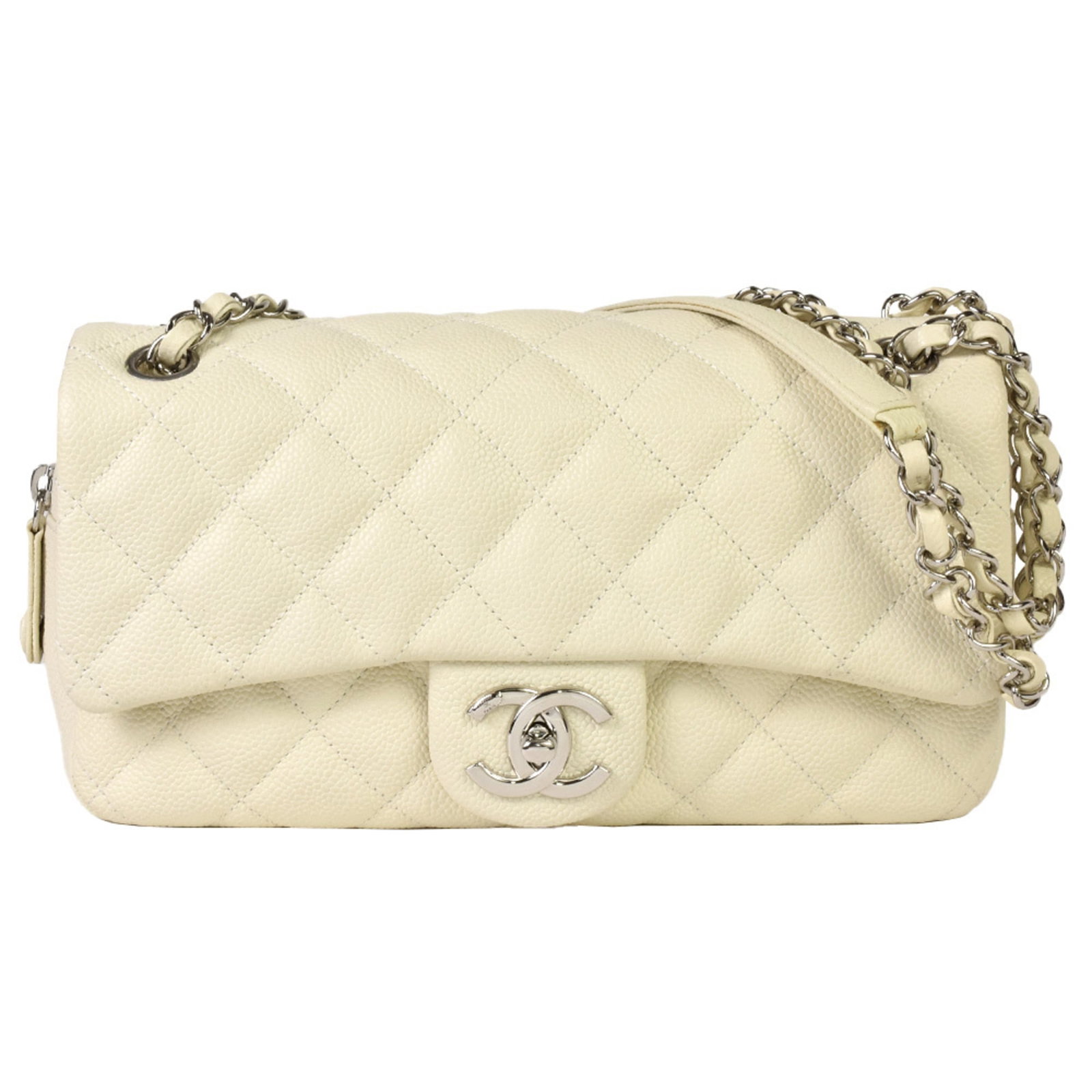 Chanel Shoulder Bag Grained Calfskin: Chanel Shoulder Bag Grained Calfskin Grained Calfskin Chanel Shoulder Bag - A Timeless Classic. This off-white shoulder bag features turn lock closure, an inner zipper pocket and a spacious outer comp