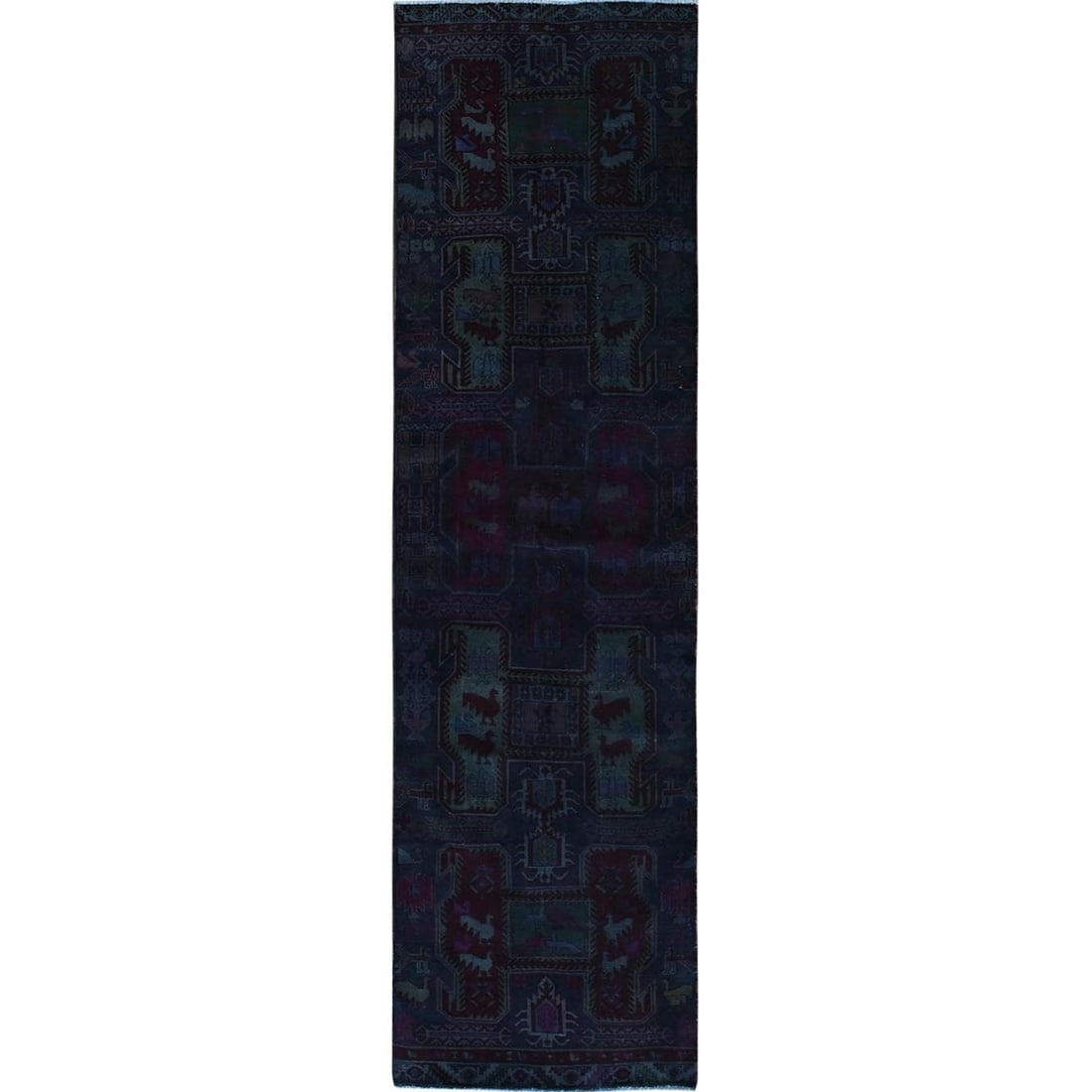 Strict rules apply overdyed purple wool hand knotted vintage zoroastrian runner rug (1 of 7)